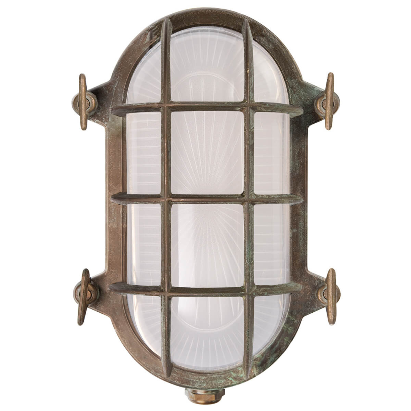 Ovalna zidna lampa Hook, antikni mesing/opal