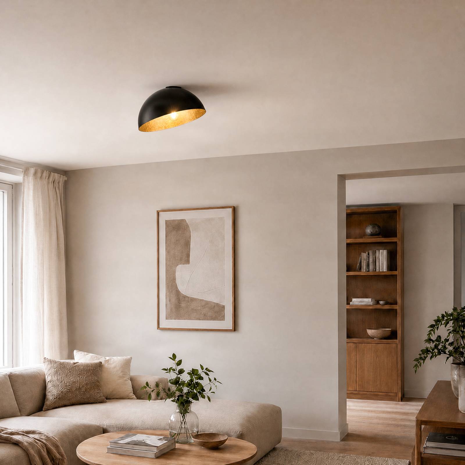 SIGMA Plafondlamp Sfera, Ø 35 cm, zwart/goud