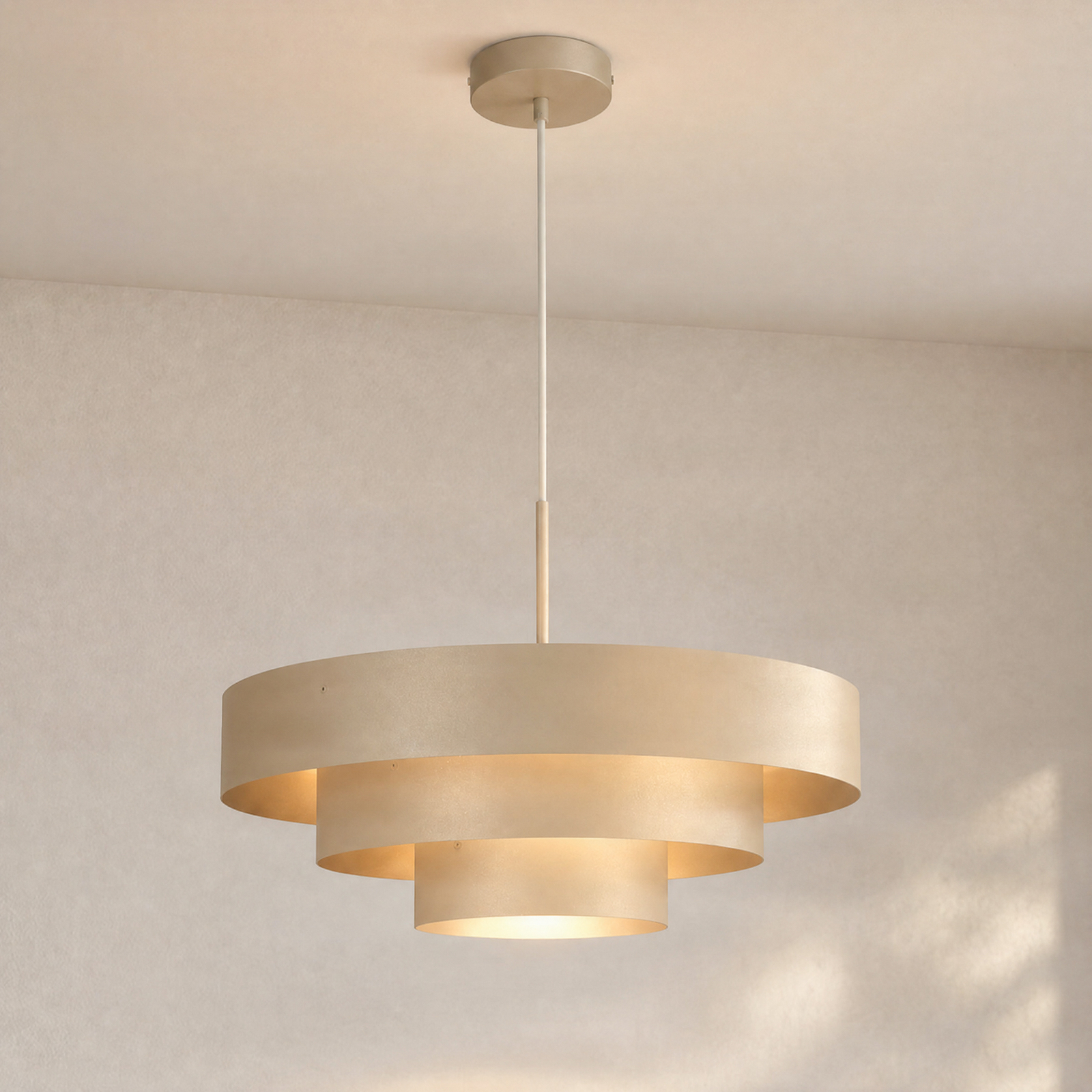 Lampada a sospensione Trio, grigio-beige, metallo