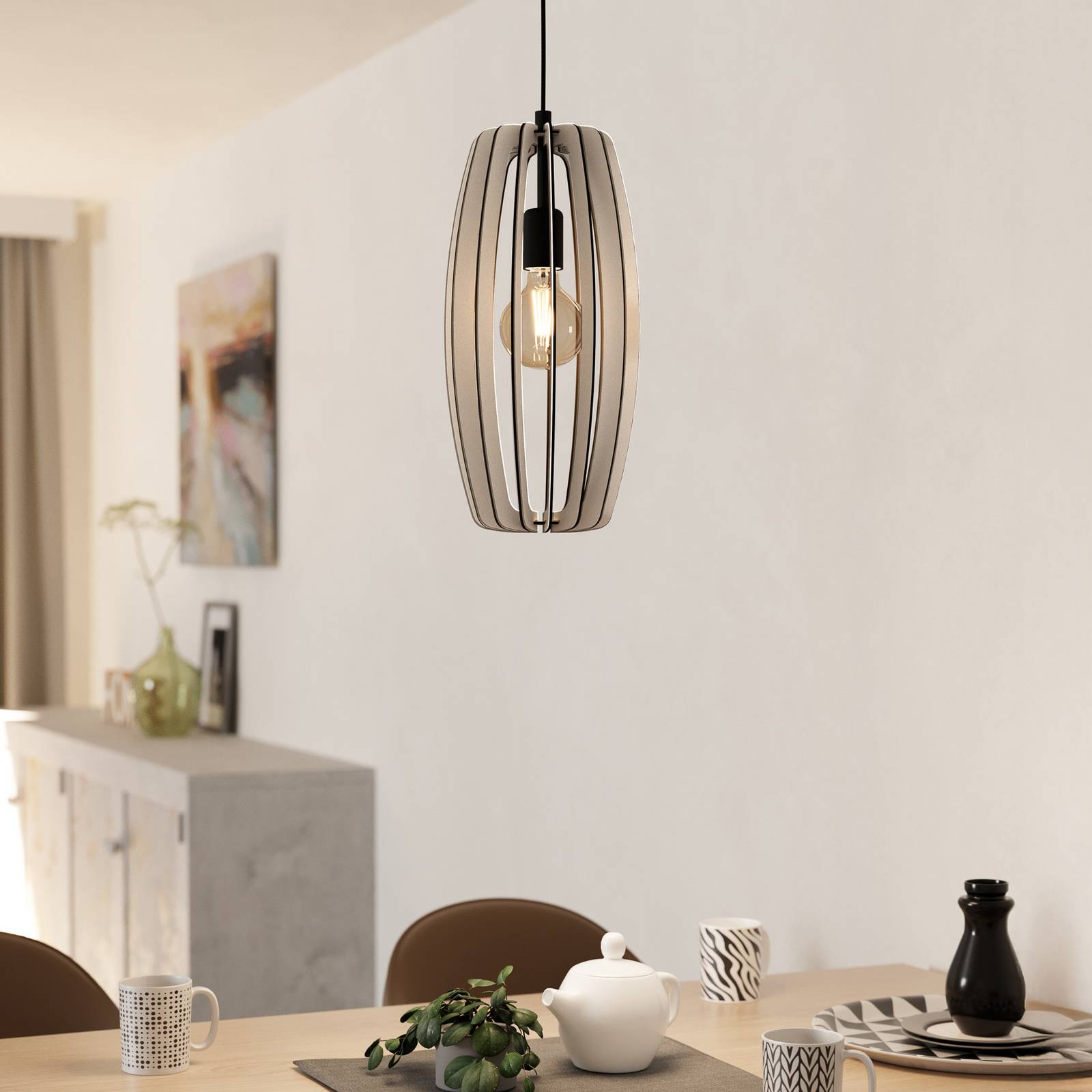 Hängelampe Bajazzara, ein Käfigschirm, sandfarben günstig online kaufen