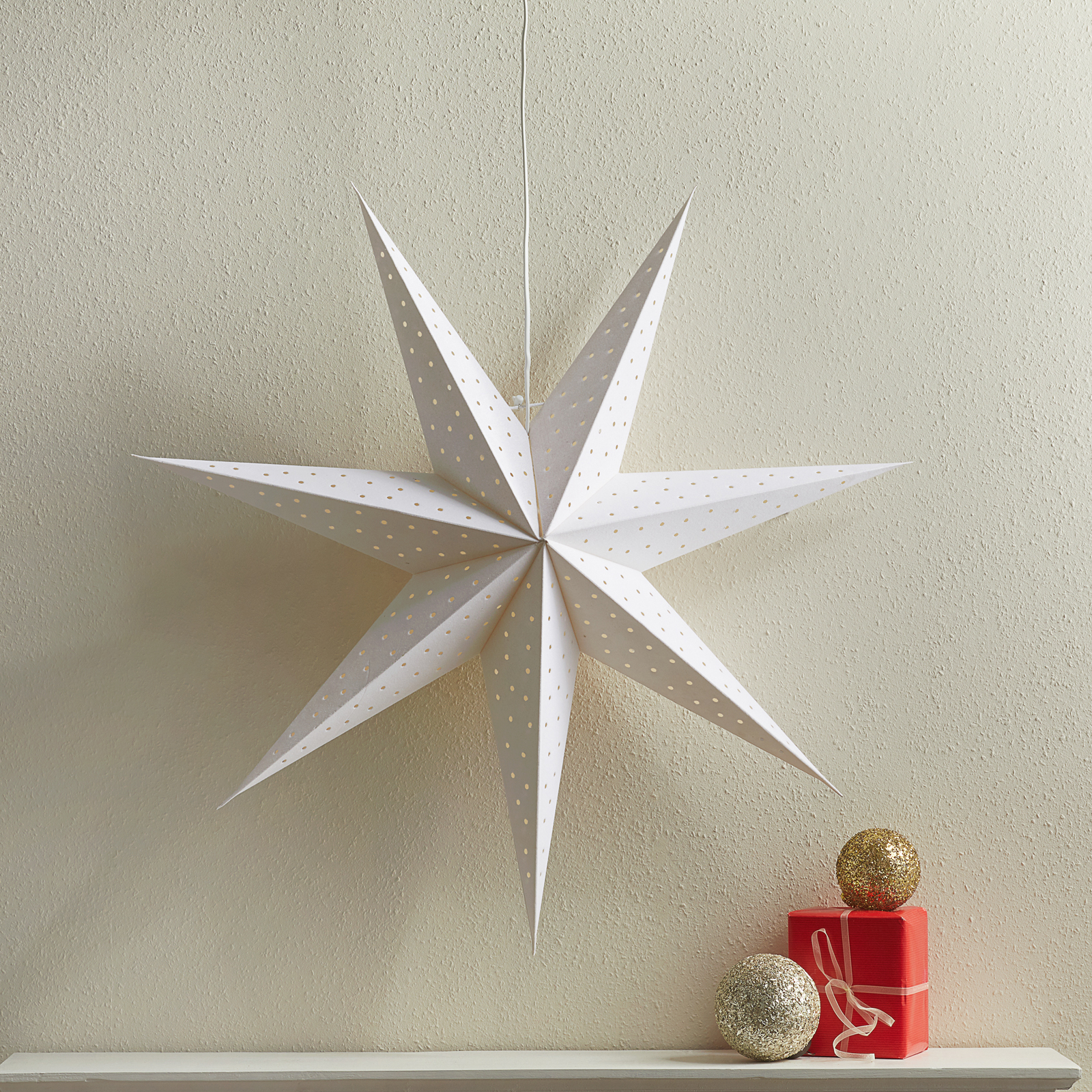 Stjerne Clara til oppheng, fløyelslook Ø 75 cm, hvit