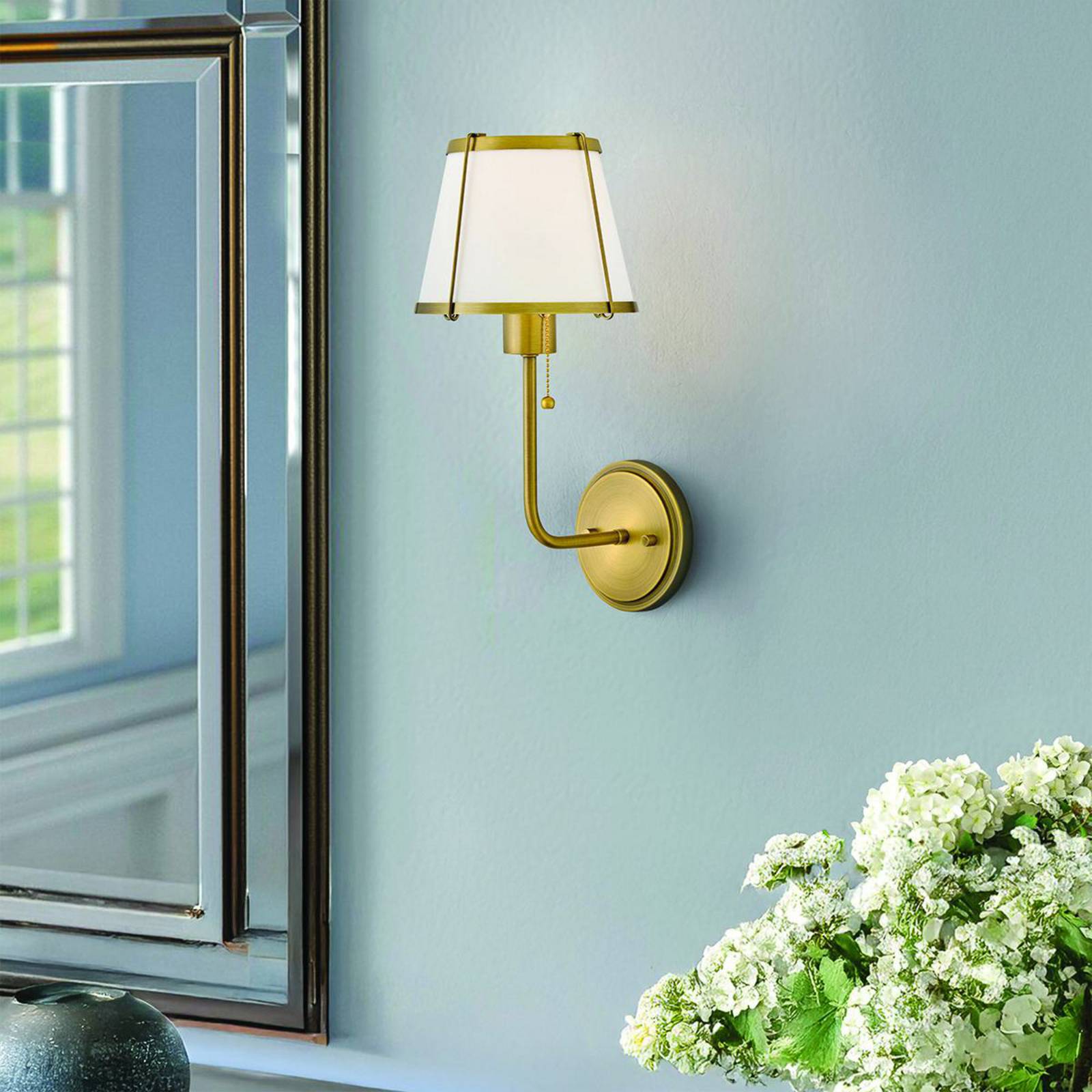 Wandleuchte Clarke 1, messing/beige, Leinen, Stahl günstig online kaufen