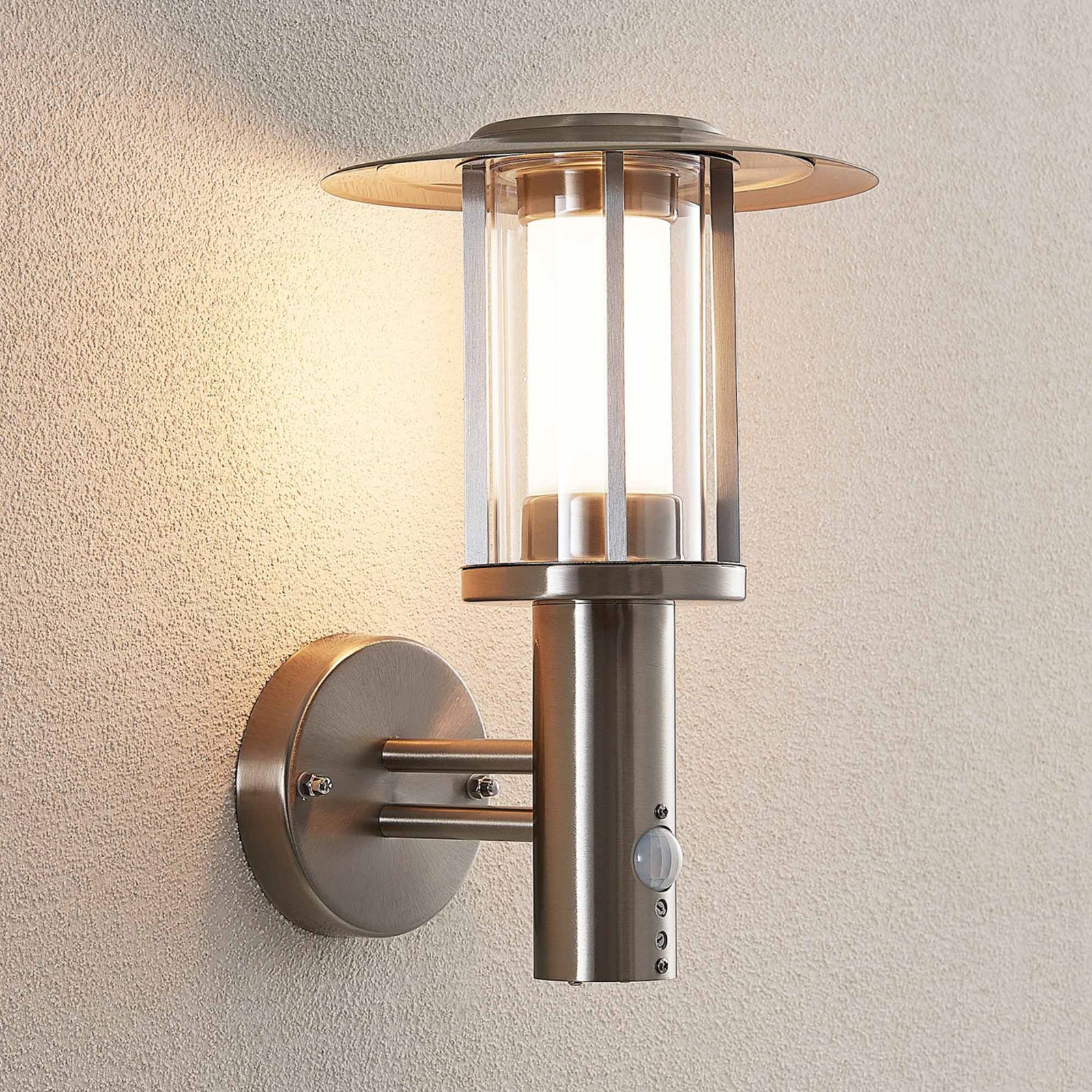 LED-Außenwandlampe Gregory, Edelstahl, m. Sensor