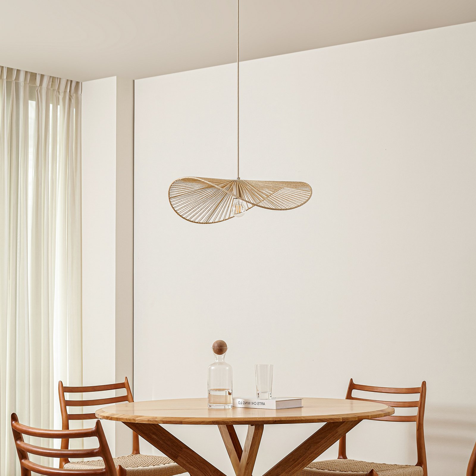 Lindby suspension Valdorin, beige, papier, longueur 75 cm