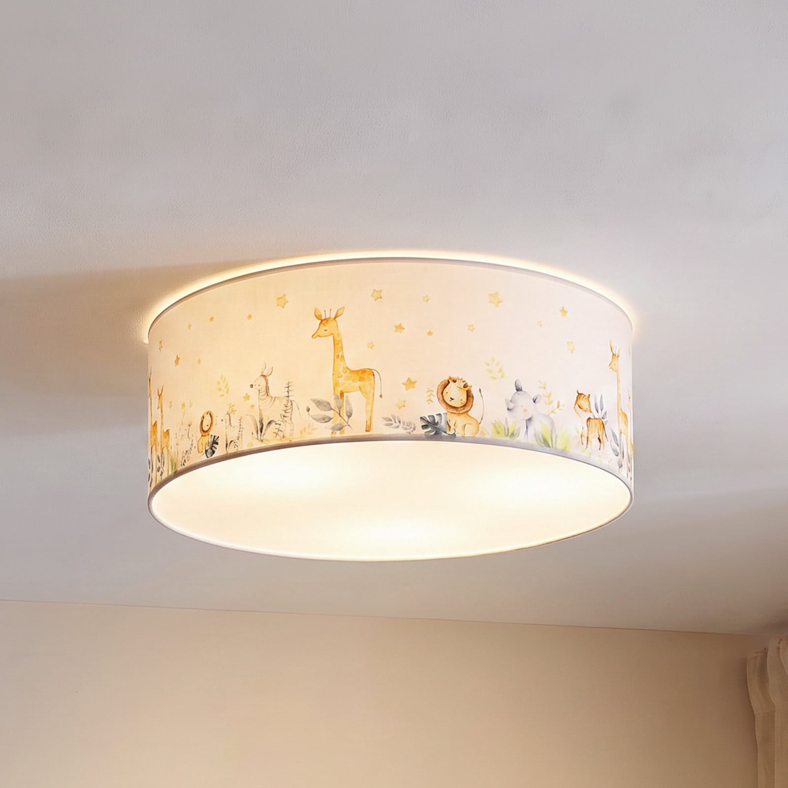 Kids Print taklampa, färgglad/vit, Ø50 cm, textil – Duolla - Barnrum - Tyg / textil - Med flera ljuskällor