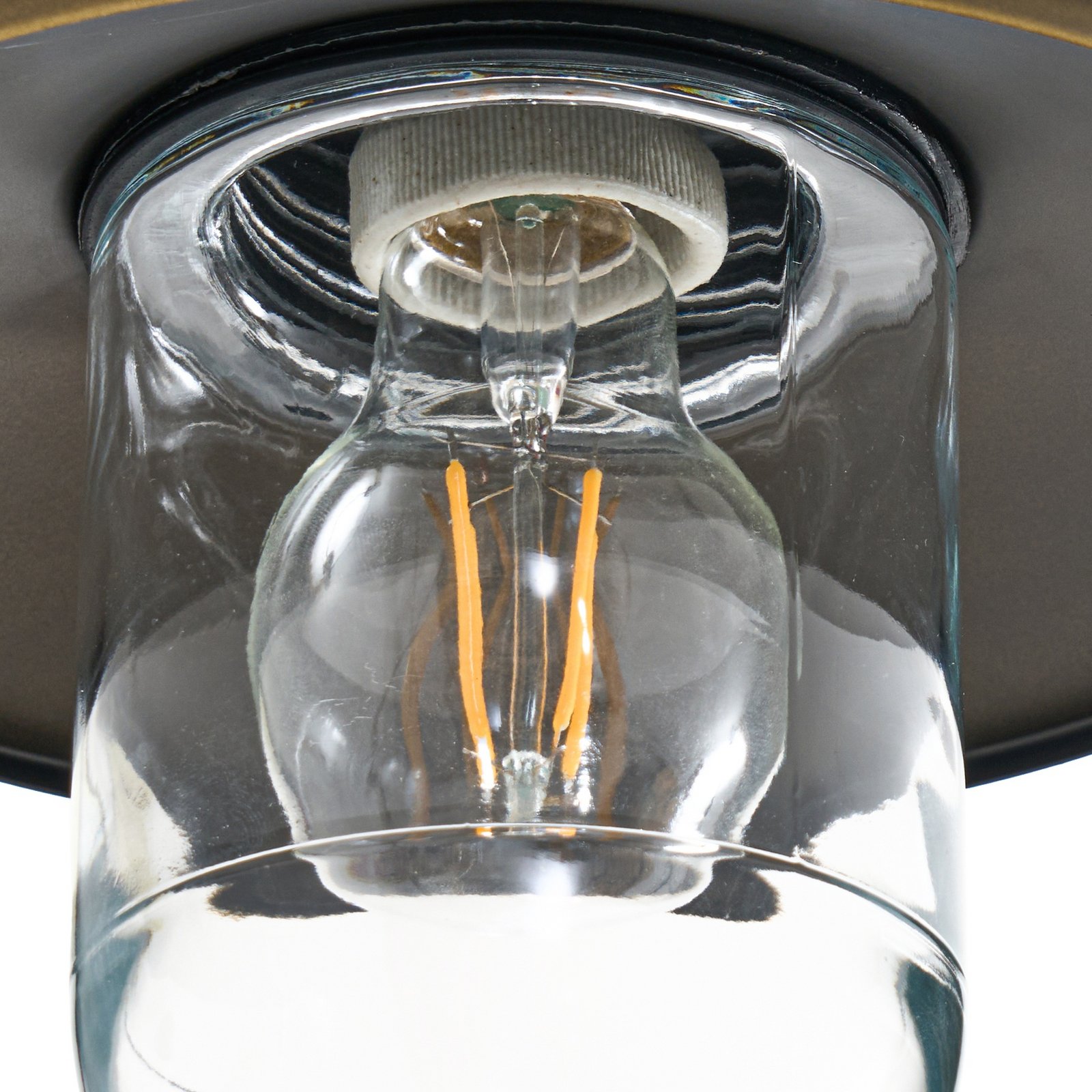 Candeeiro de parede Lindby Eloretta, latão antigo, aço, IP44, E27