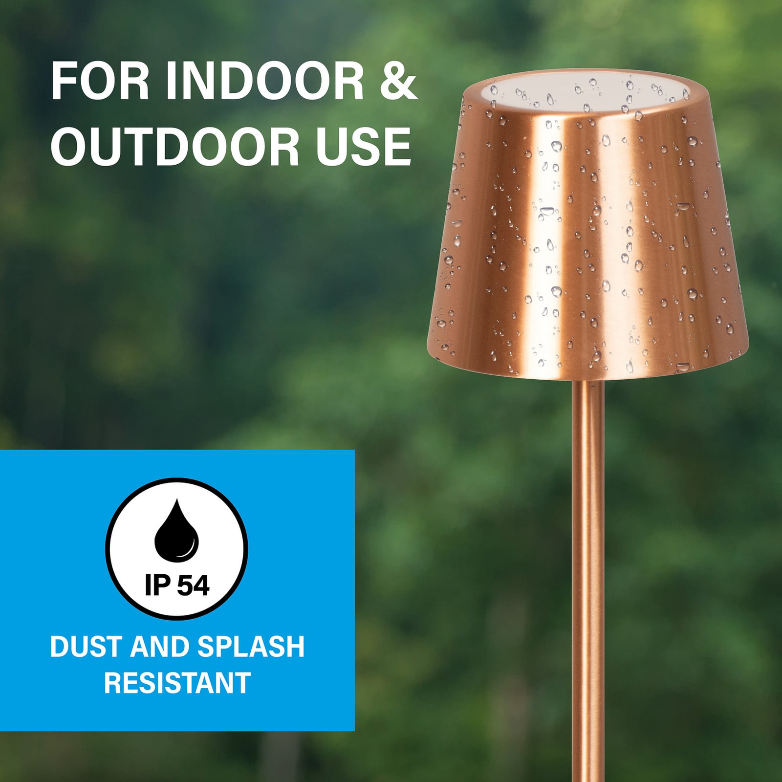 LED tafellamp Roxi, koperkleurig, metaal, IP54, dimbaar