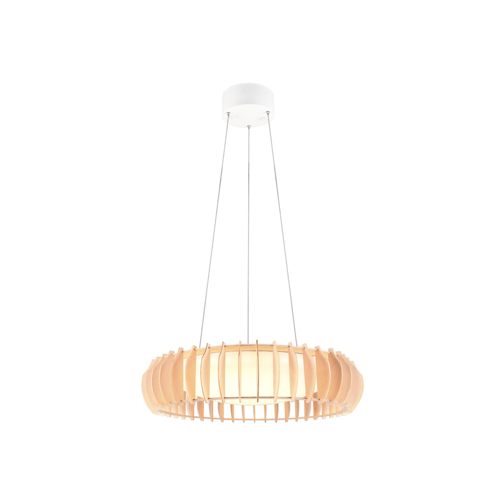 Lámpara colgante Monte LED, Ø 60 cm, madera clara, madera, CCT