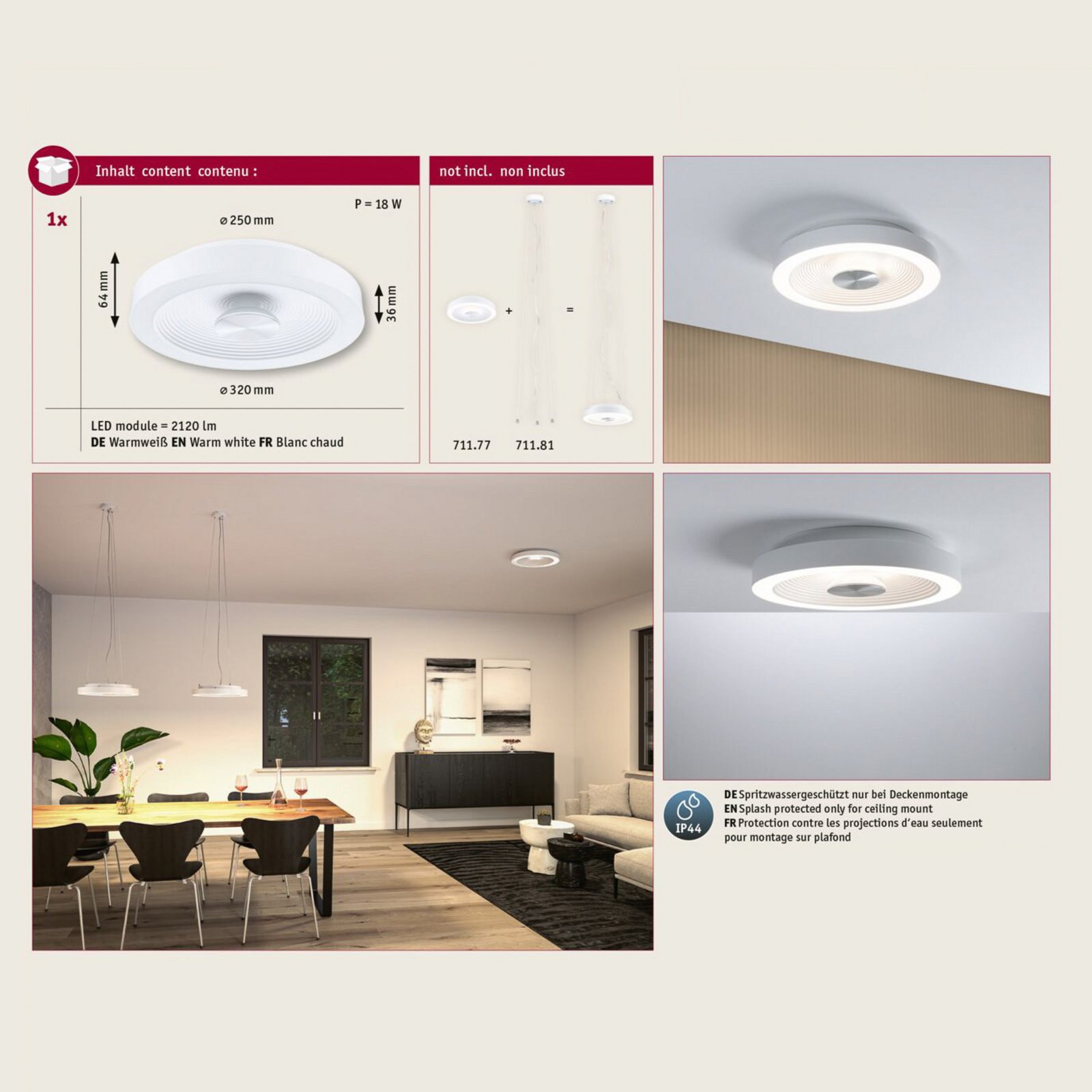 Volea LED Deckenleuchte Ø32 IP44 Dim. Weiß/Silber - Paulmann Volea LED Deckenleuchte Ø32 IP44 Dim. Weiß/Silber - Paulmann