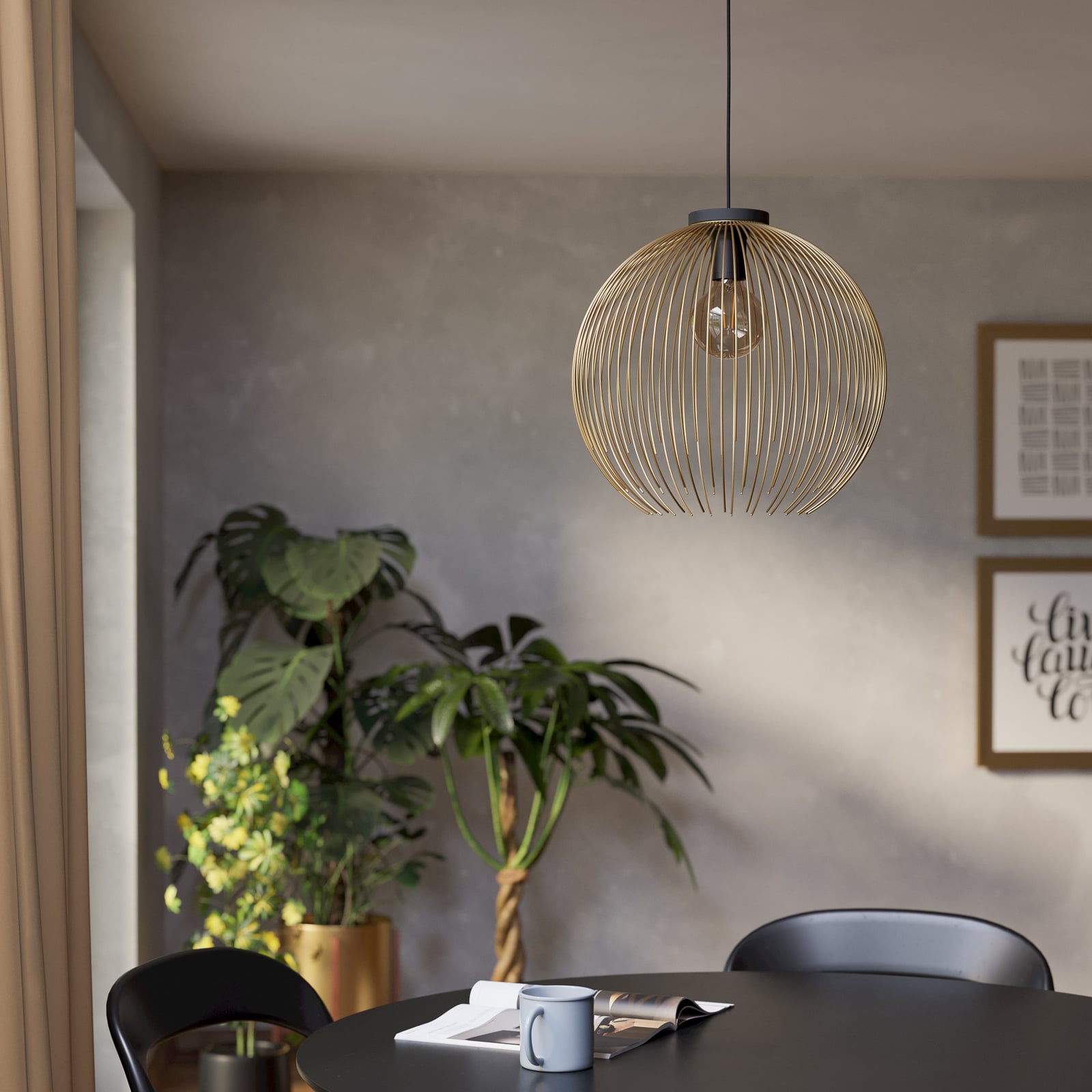 Suspension VENEZUELA, dorée/noire, Ø 40 cm, métal, E27