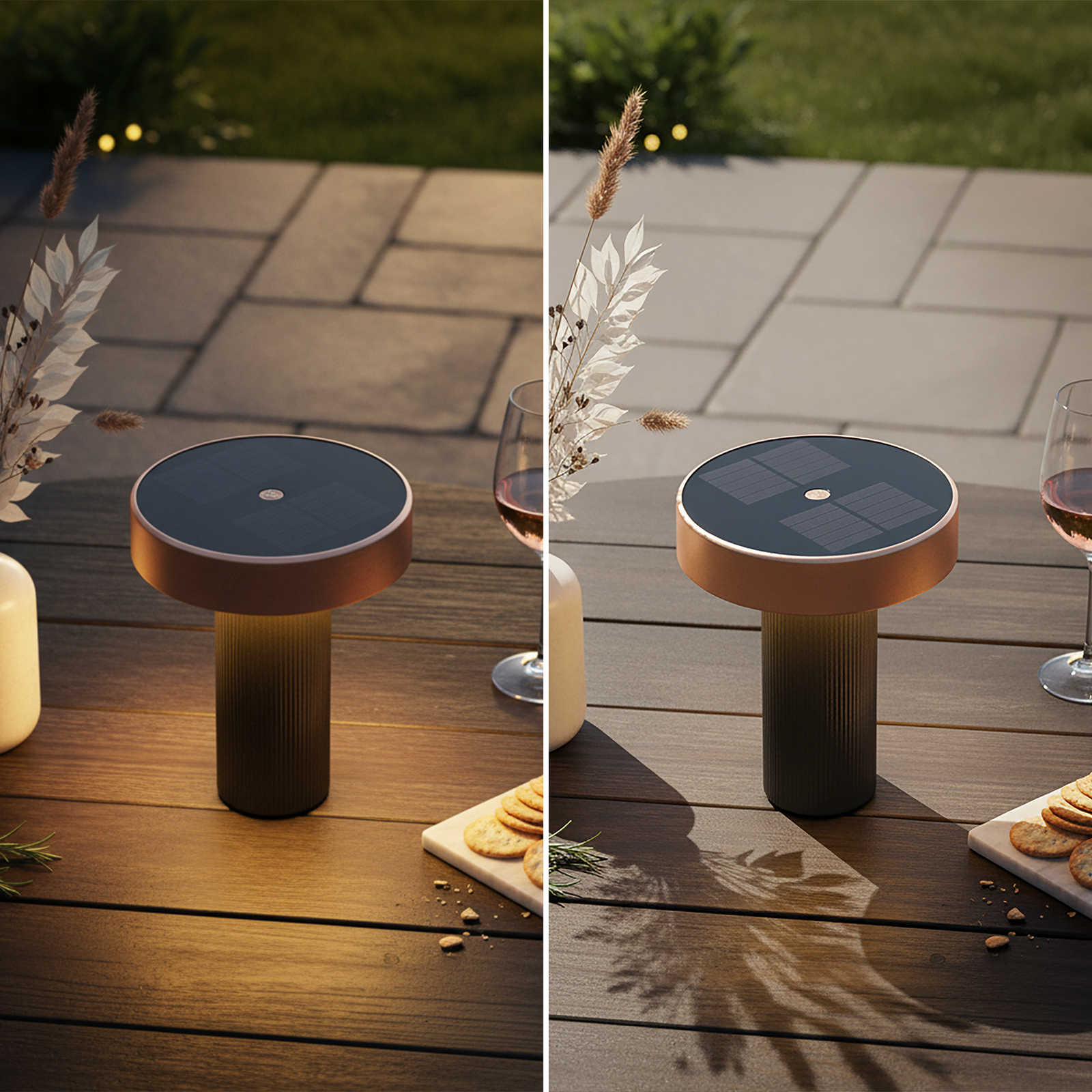 LED-batteridriven solcellsbordslampa Poga, antracit/brons, IP44