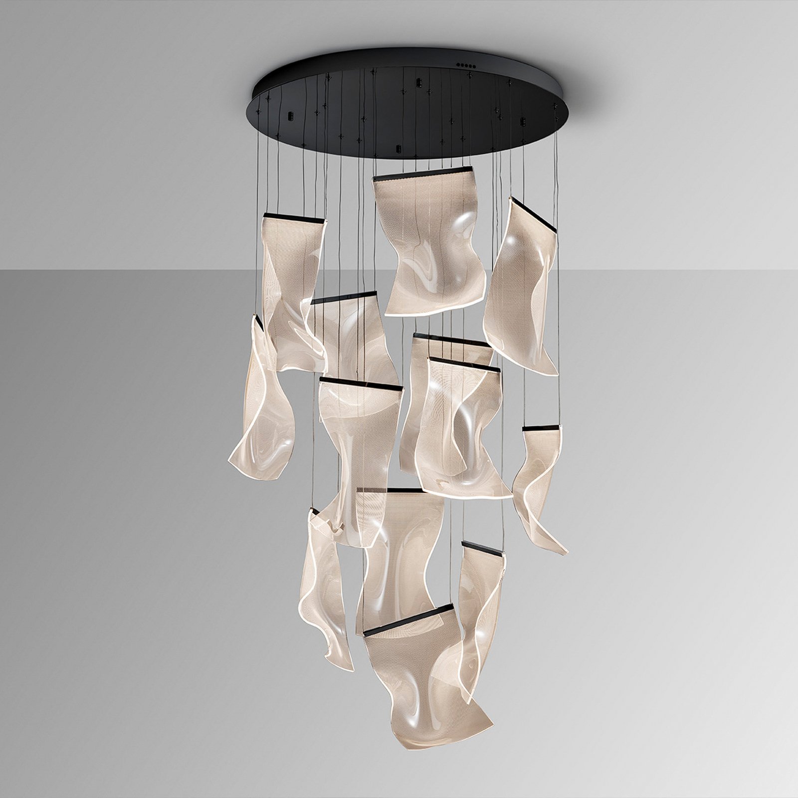 LED pendant light Velos II 13-fl., black, dimmable, plastic