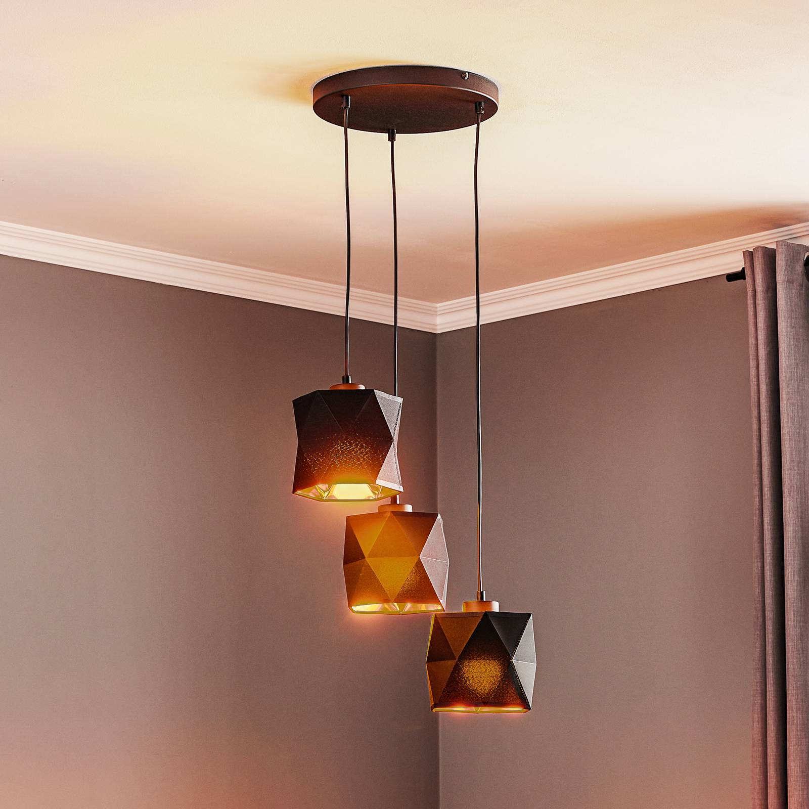 Euluna Siro hanging light, 3-bulb, Ø 38 cm, for Living / Dining Room, fabric, metal, plastic, E27, 60 W