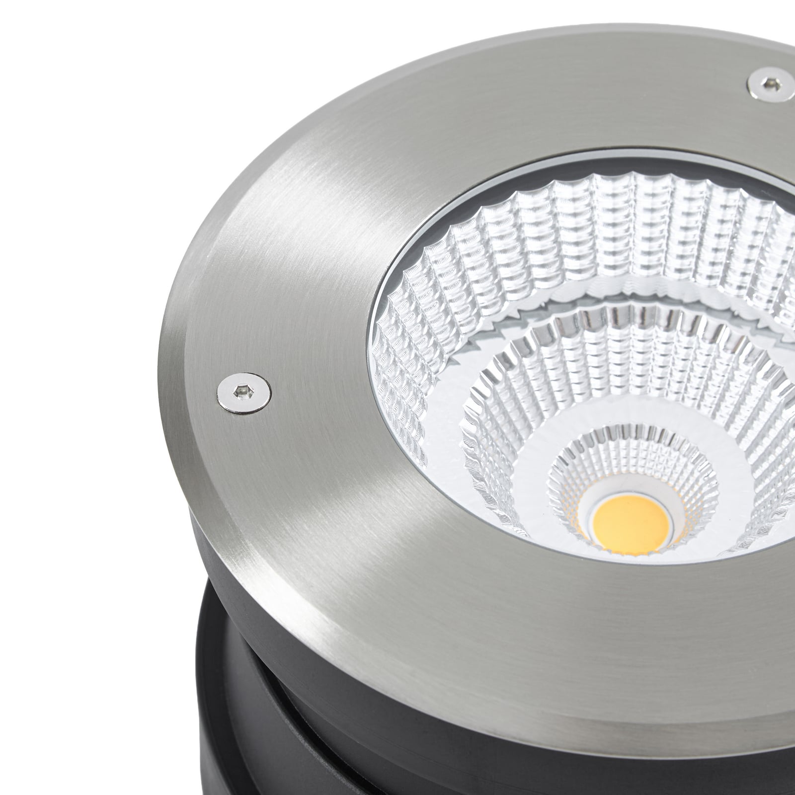 Arcchio LED-lattia-upotusspotti Thentos, Ø 18 cm, 60°, nikkeli, IP67