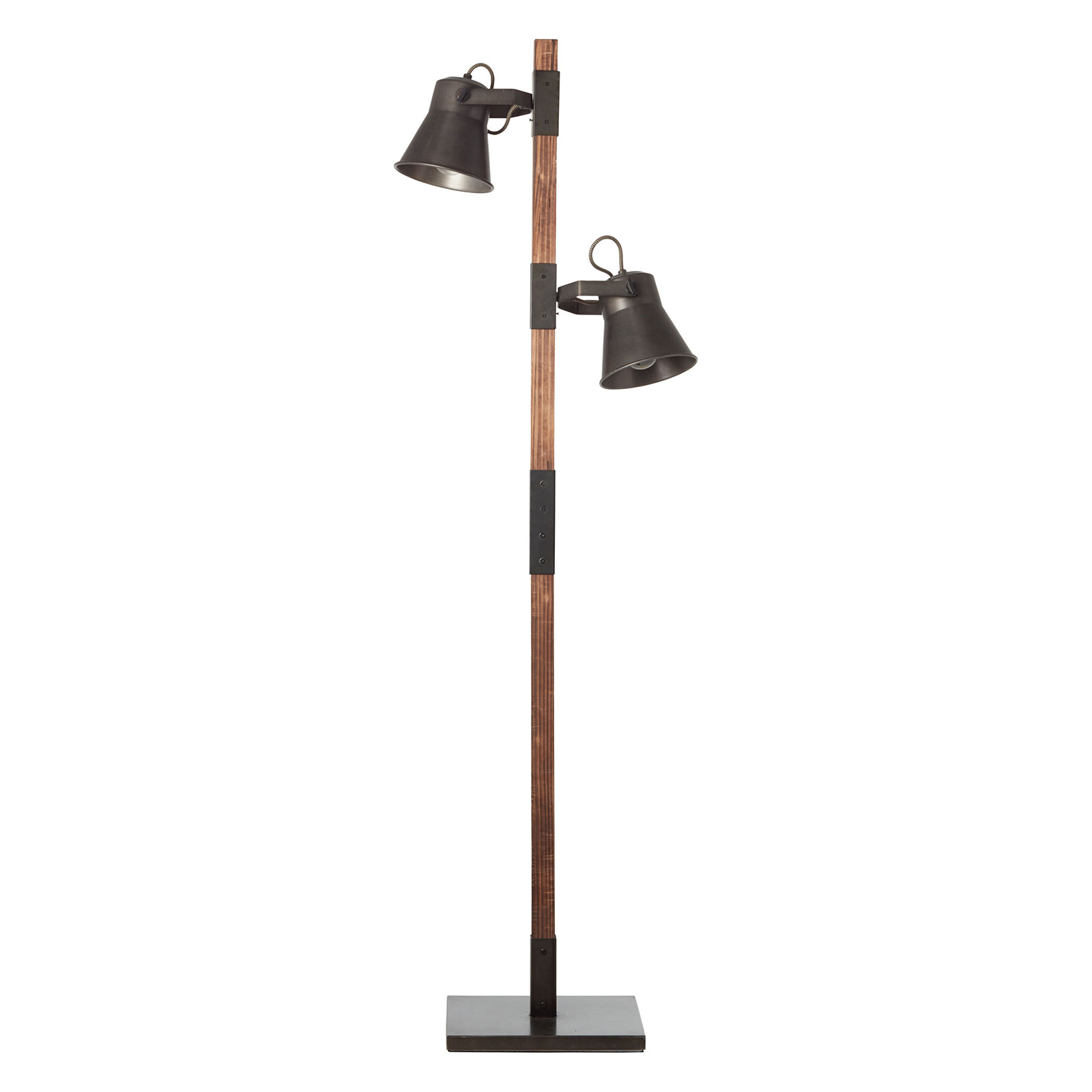 Stojací lampa Plow se 2 spoty, černá, dřevo tmavé