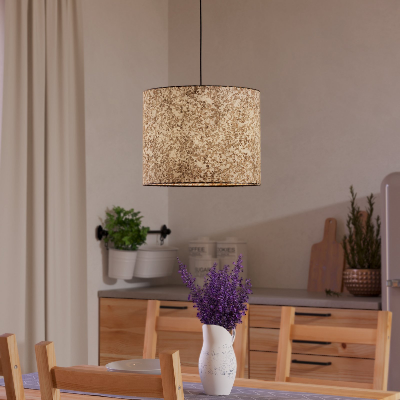 Hängelampe Butterburn, Ø 36 cm, beige/grün, Stoff