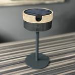 Bateak LED solar table lamp, black / teak-grey, 2,700 K