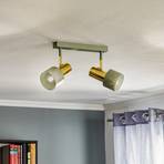 Destin ceiling spotlight, two-bulb green/brass