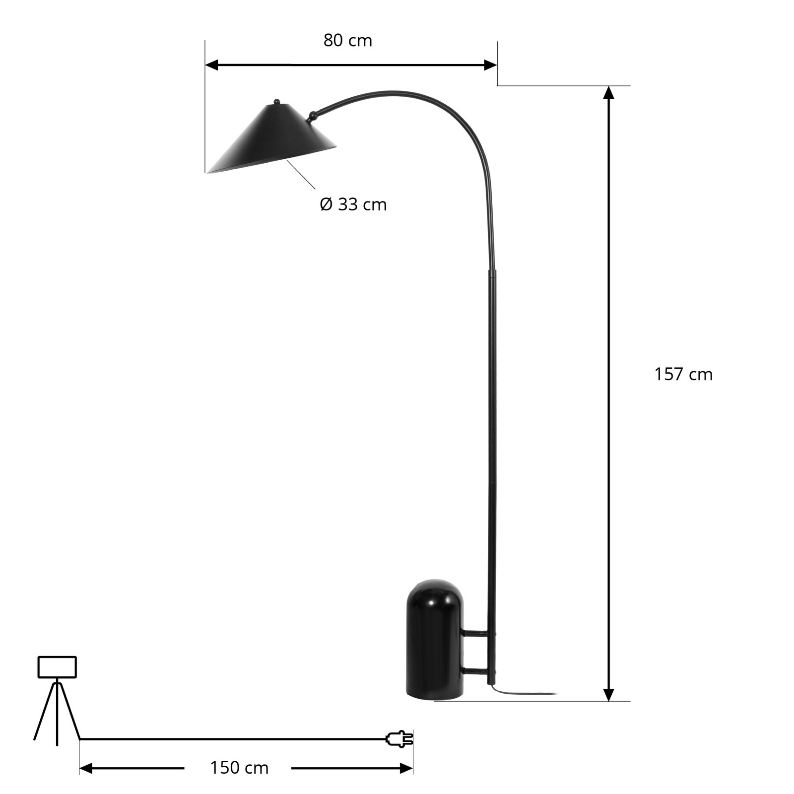Lucande Stehleuchte Alviero, 157 cm, schwarz, Metall, Marmor