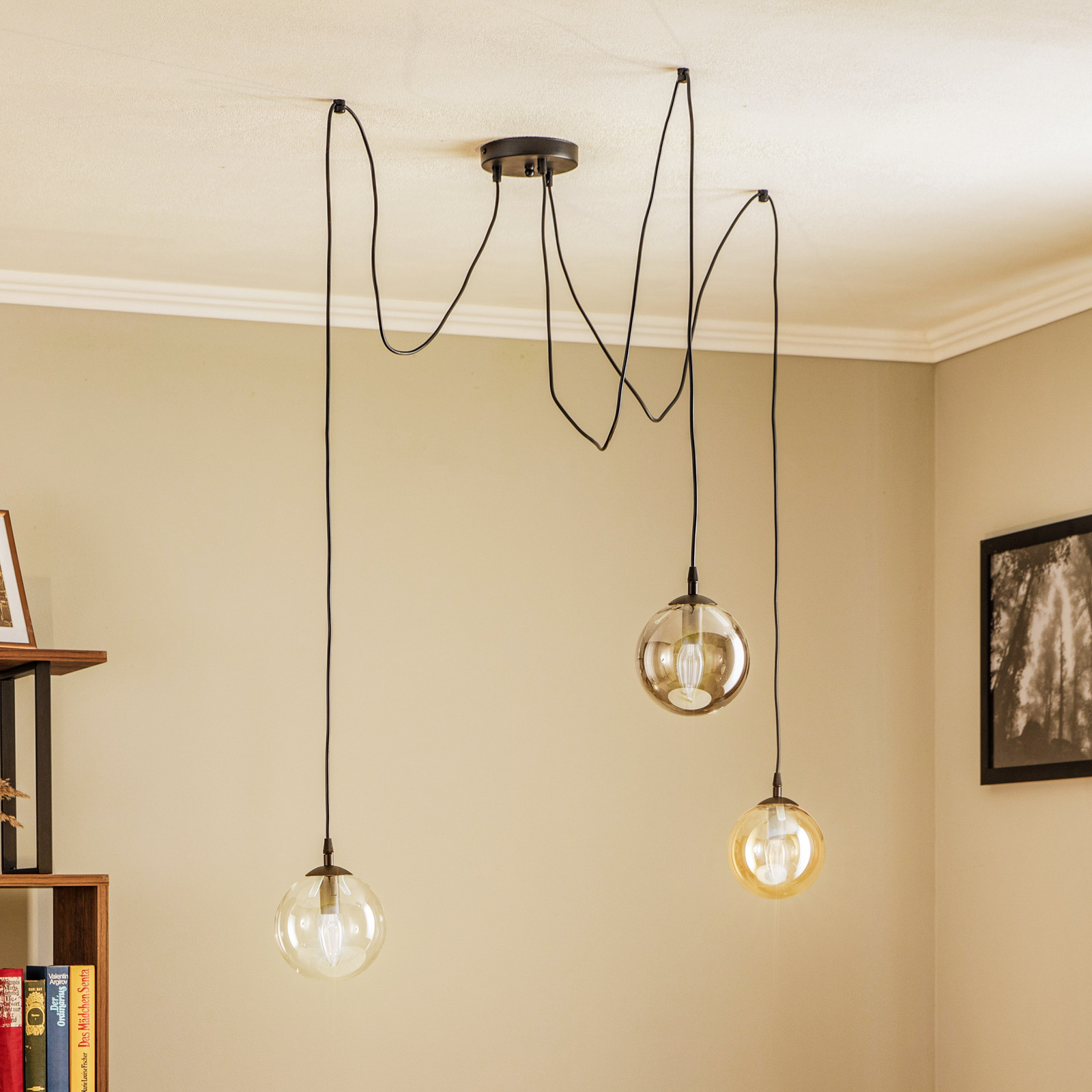 EMIBIG LIGHTING Lampă suspendată Glassy 3 becuri descentrată grafit/chihlimbar/transparent - Camera de zi / sufragerie - Modern - negru grafit chihlimbar transparent - Sticlă
