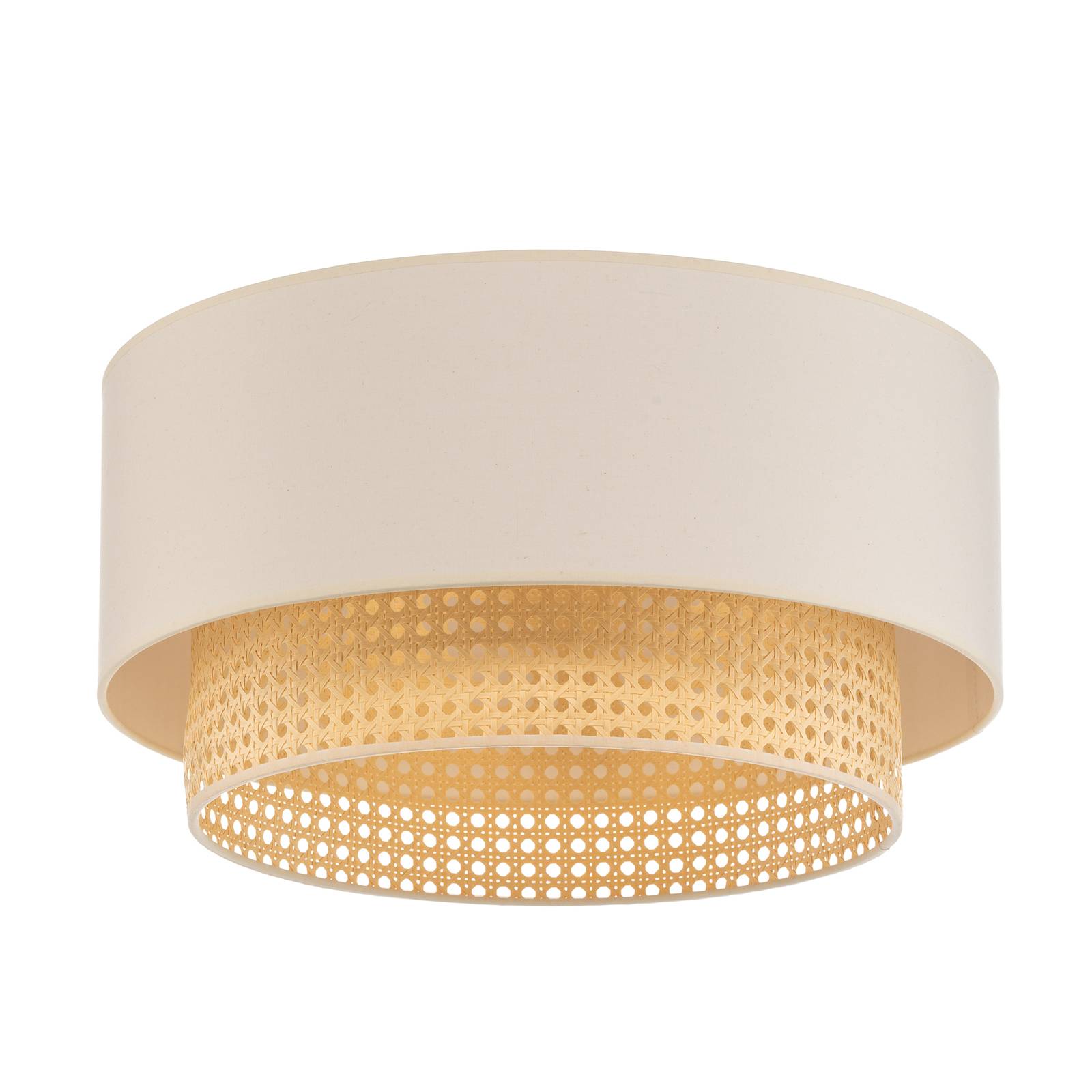 Deckenleuchte Boho, Ø 45 cm, creme-weiß/Rattan