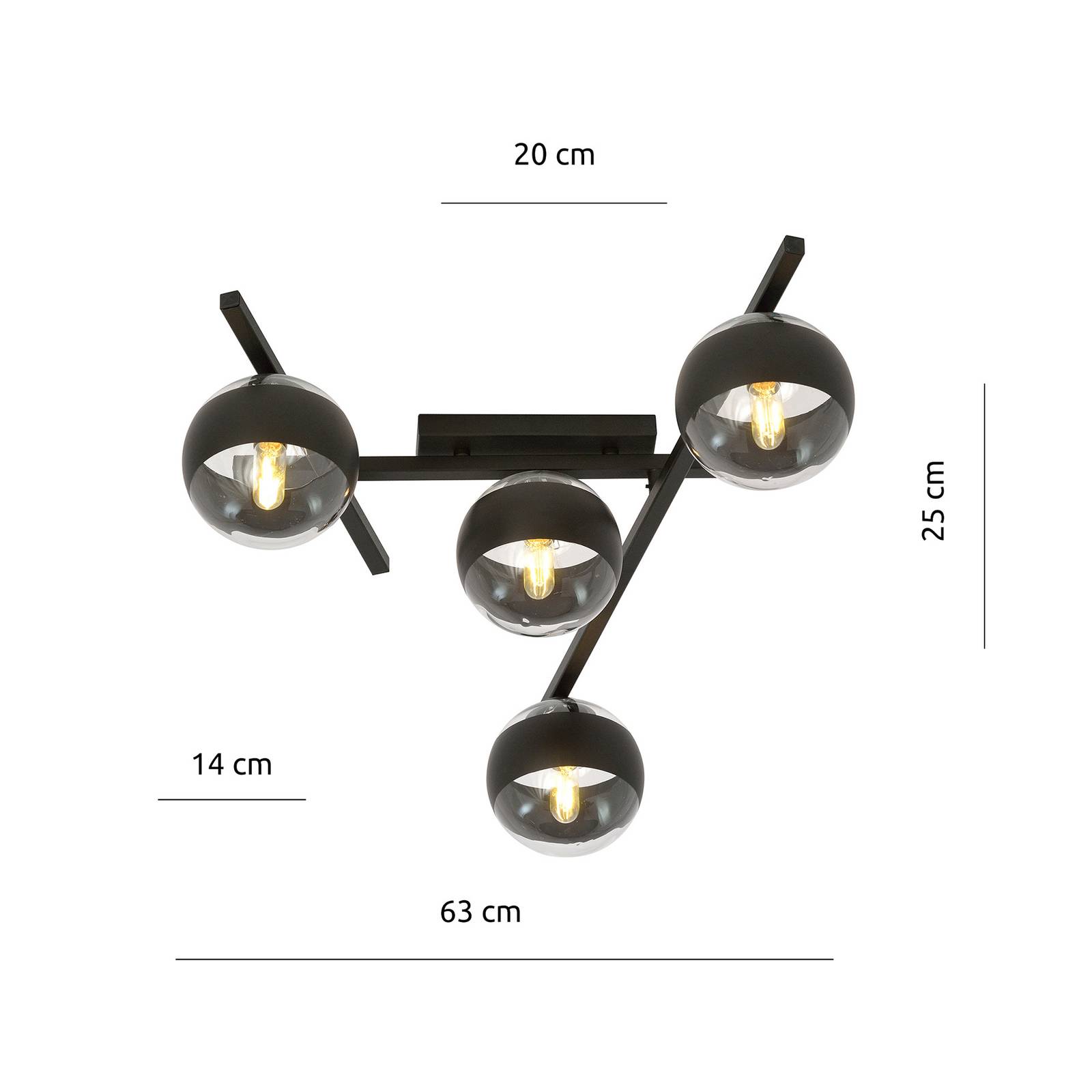 Inteligentna lampa sufitowa, czarna/przezroczysta, 4-punktowa