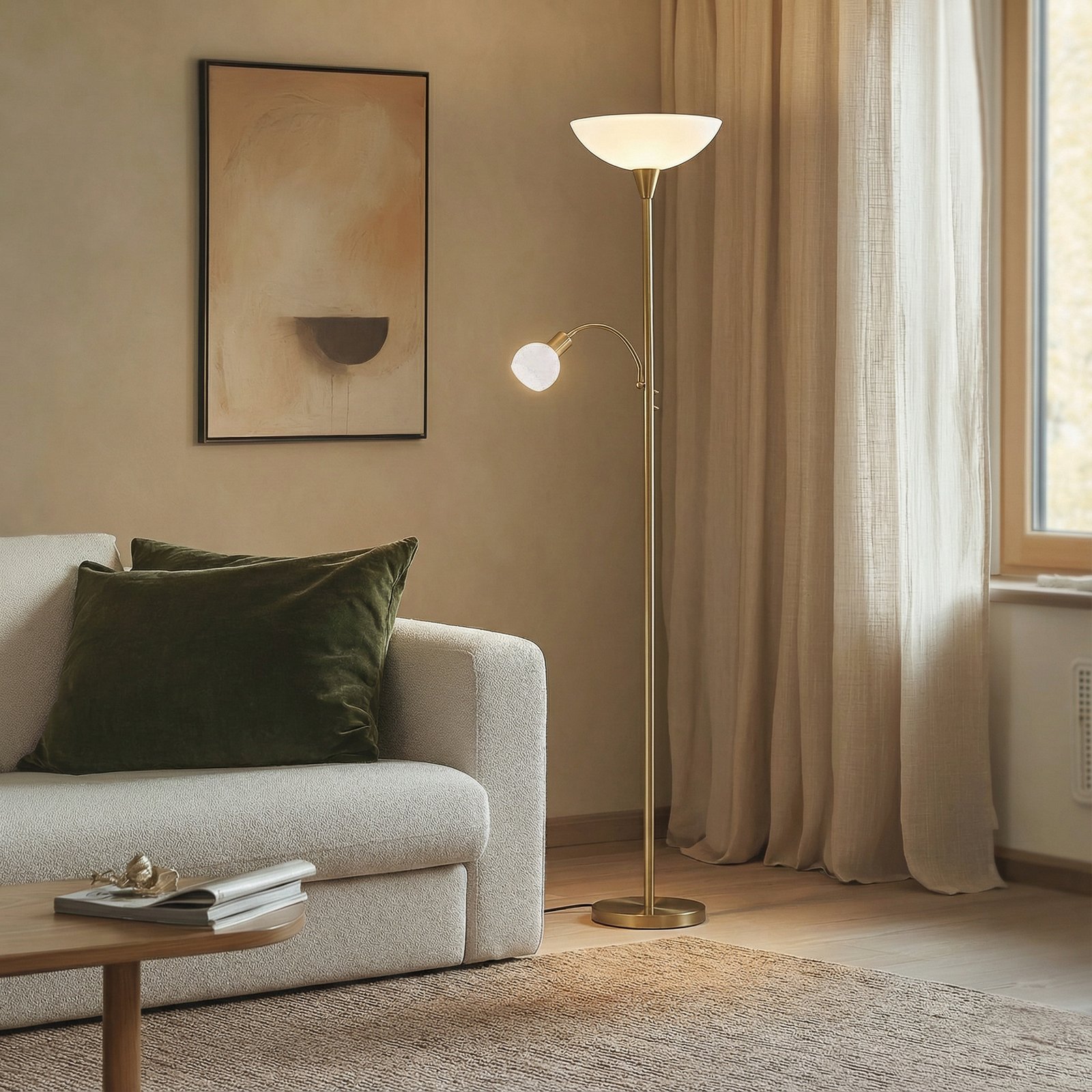 Elaina Lampadaire Brass/White - Lindby