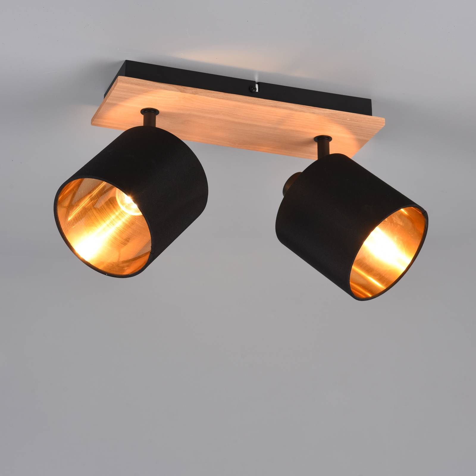 Stropný reflektor Tommy, drevo/čierna/zlatá, dĺžka 30 cm, 2 svetlá.