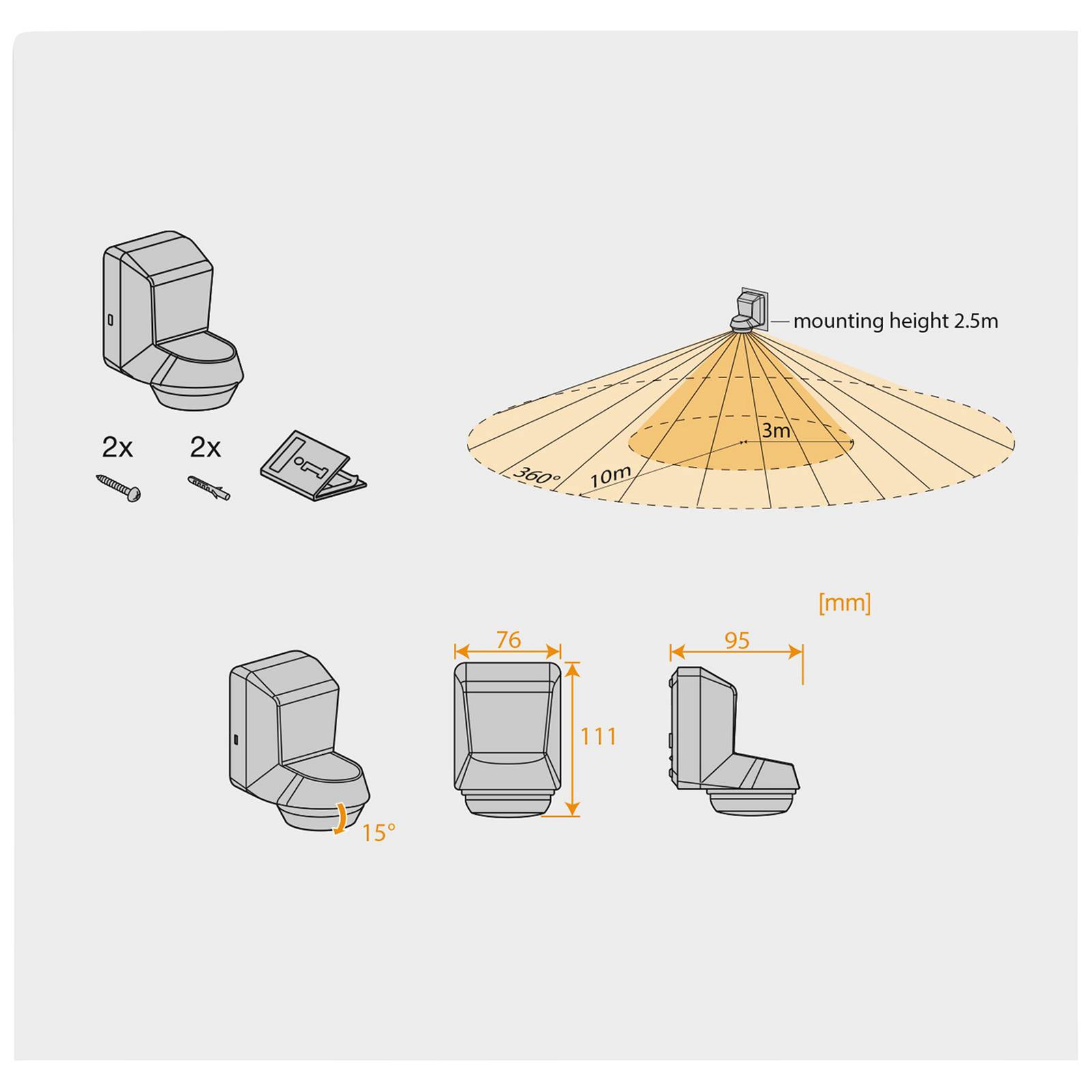 LEDVANCE Sensor Wall 360DEG IP55, tmavosivá