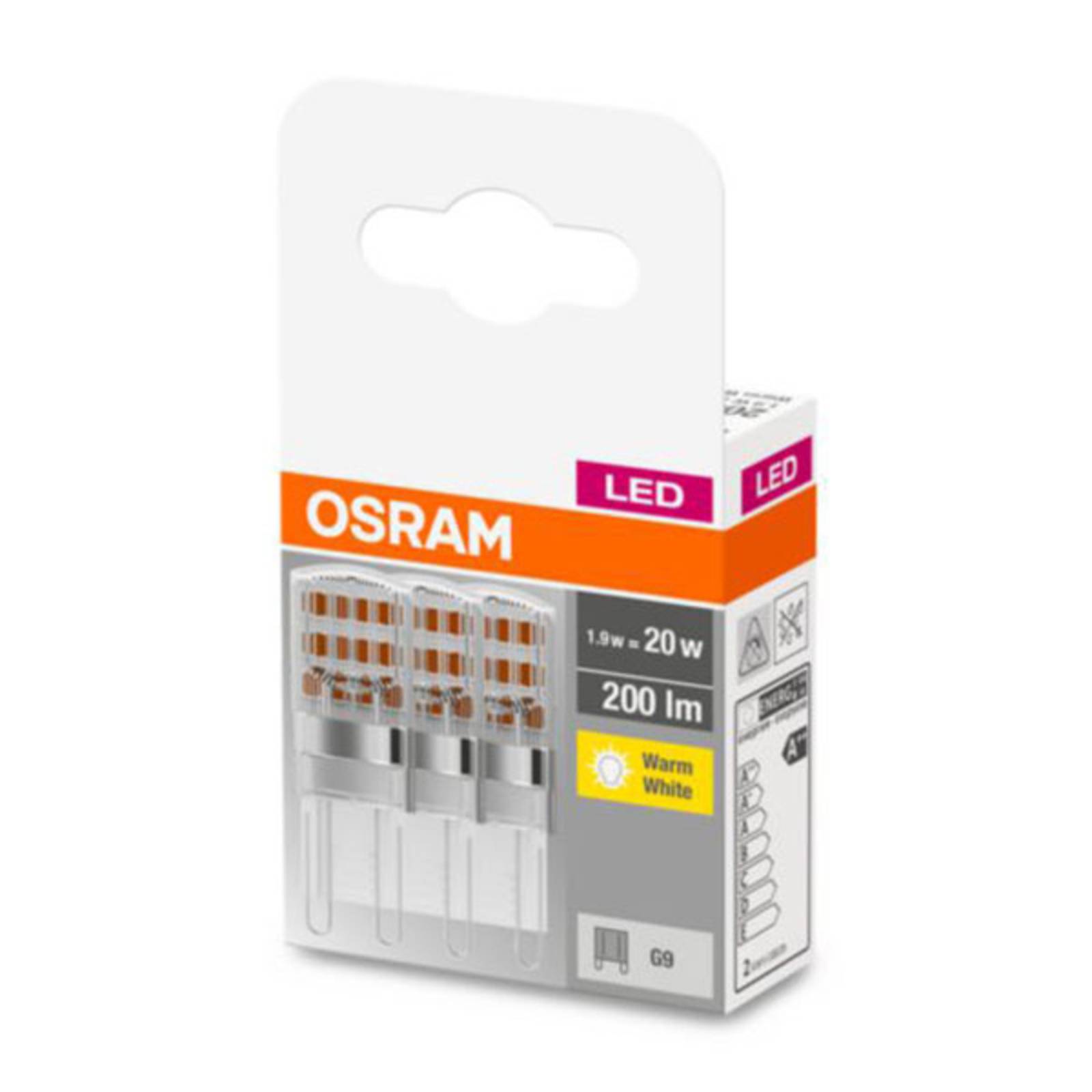 OSRAM LED-stiftpære G9 1,9 W 2 700 K klar 3-er
