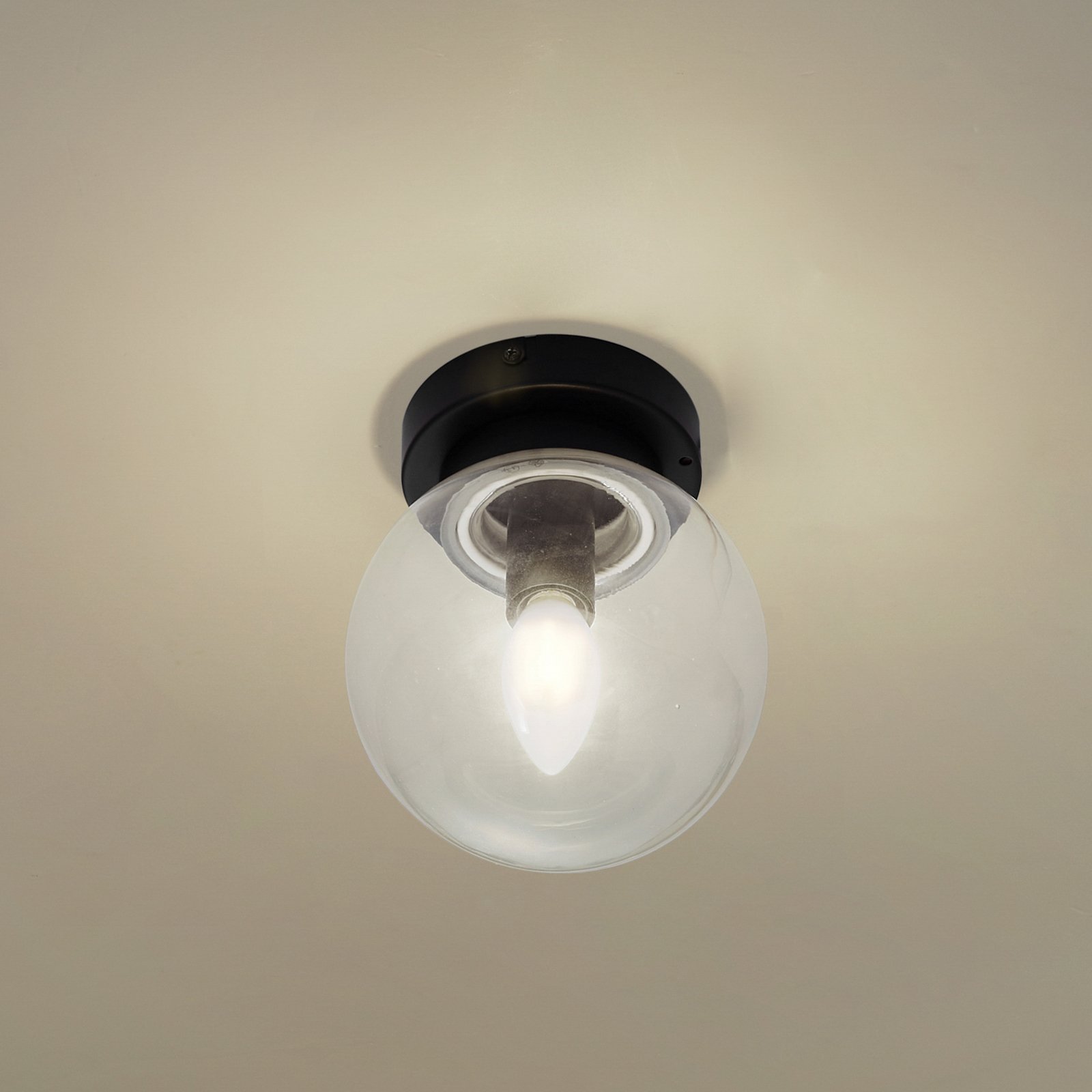 Lucande Badolo ceiling light, black, glass, Ø 15 cm, IP44