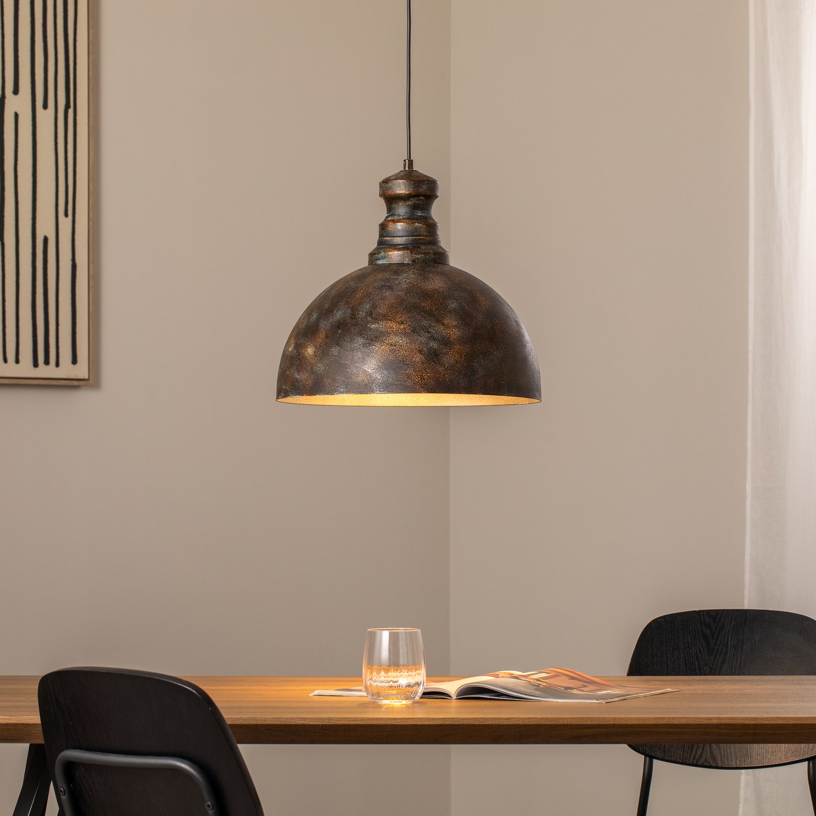 Candeeiro suspenso Saglam, 1 lâmpada, latão antigo, metal, Ø 40 cm