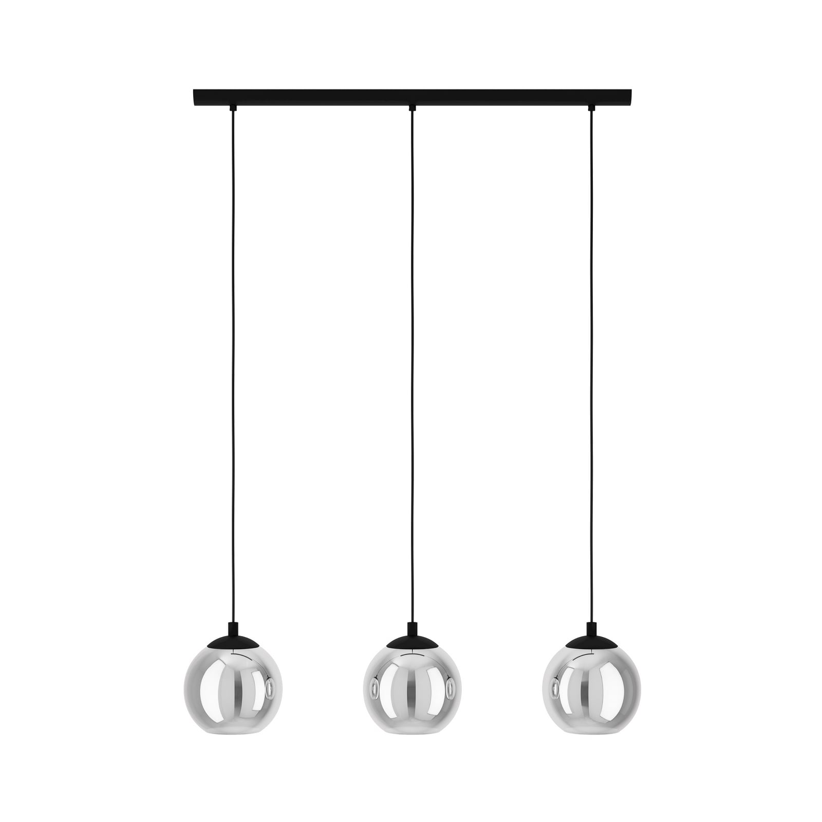 Závesné svietidlo Ariscani, dymovo sivá, dĺžka 77 cm, 3-pl. sklo E27