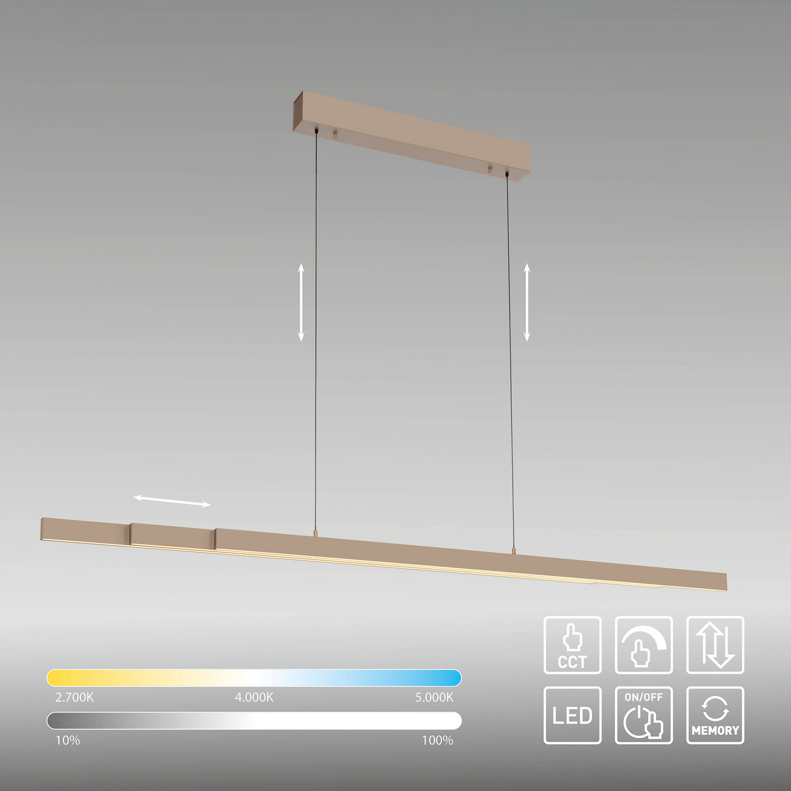 LED pakabinamas šviestuvas „ADRIANA“, bronzos spalvos, ilgis 179 cm, jutiklinis LED pakabinamas šviestuvas „ADRIANA“, bronzos spalvos, ilgis 179 cm, jutiklinis