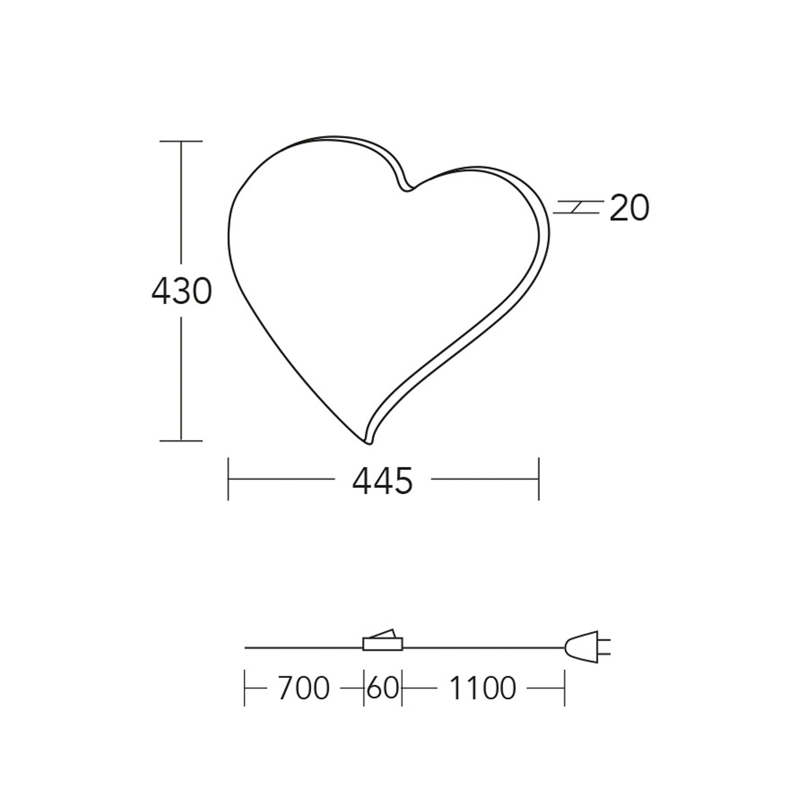 HerzBlut LED zidna svjetiljka Heart midi, 43 cm, drvo, utikač