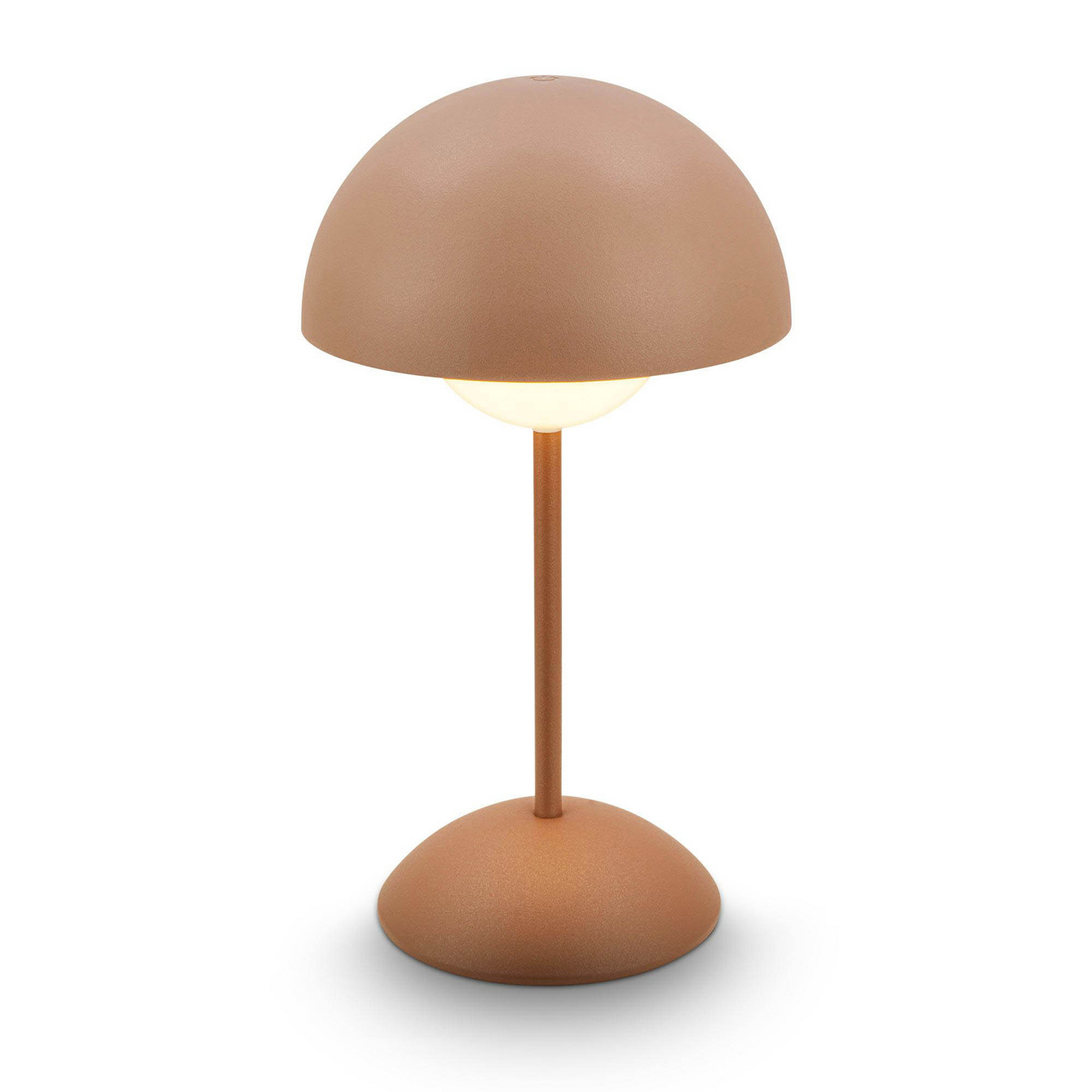 LED-Akku-Tischleuchte Kugle, braun, Metall, IP44, dimmbar