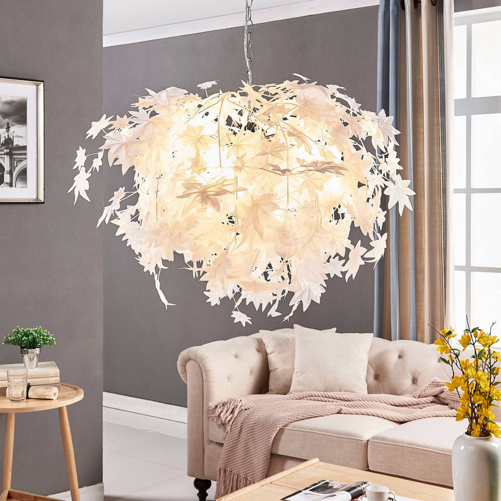 Lampenwelt.com Große Hängeleuchte Maple mit Blattdeko