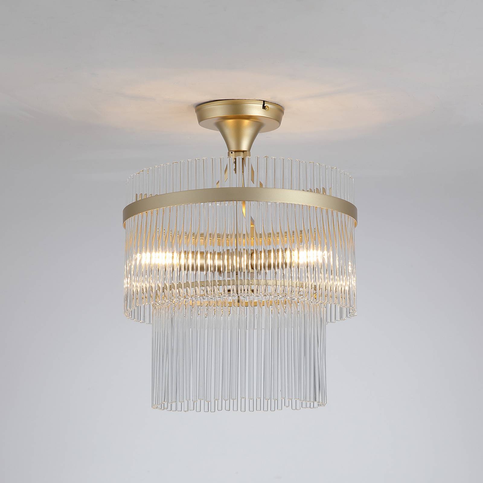 Deckenlampe Lara, Ø 35 cm, goldfarben/klar, Glas/Metall günstig online kaufen