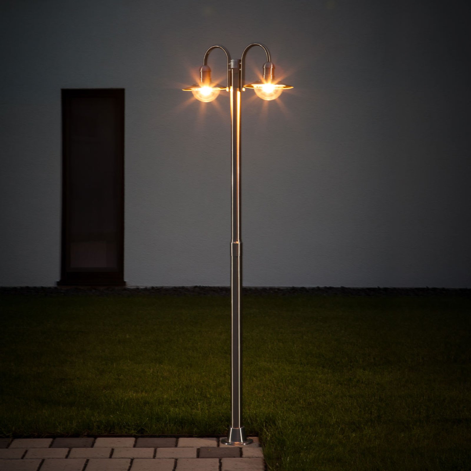 Damion two-bulb stainless steel lamp post