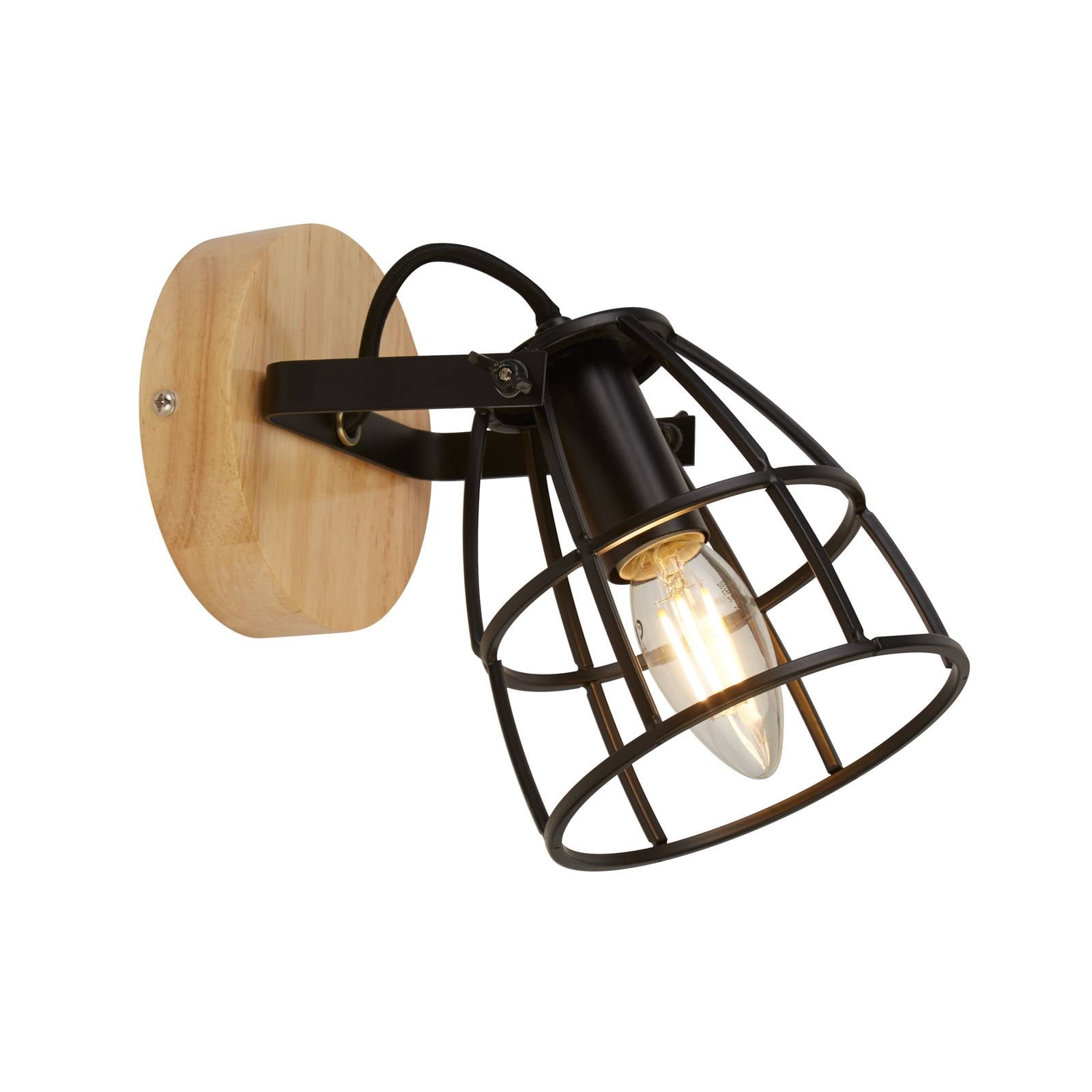 Vision Cage Runde Wandleuchte Mattschwarz & Holz