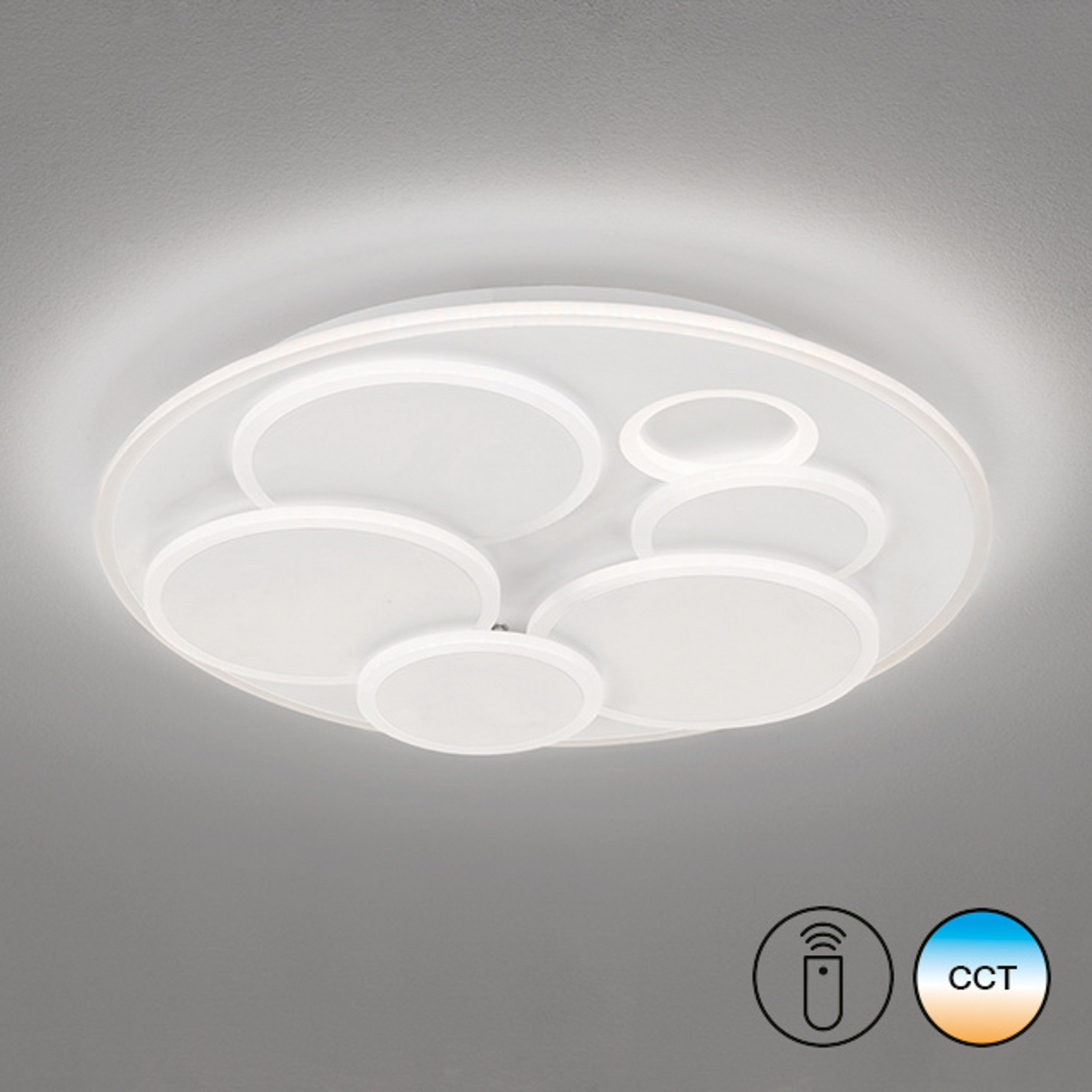 LED таванна лампа Dots, бяла, Ø 50 cm, метал/акрил, CCT LED таванна лампа Dots, бяла, Ø 50 cm, метал/акрил, CCT