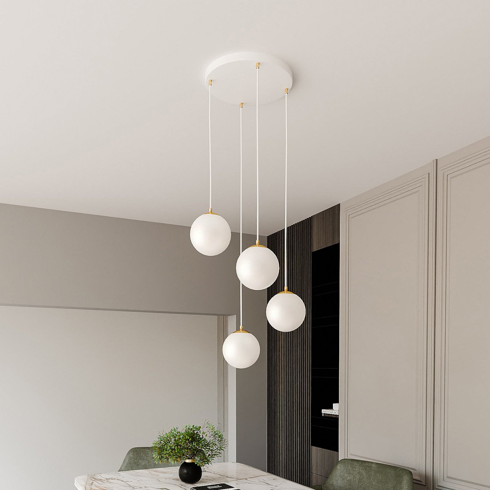 Royal pendant light, 4-bulb, opal white/white, glass, E14