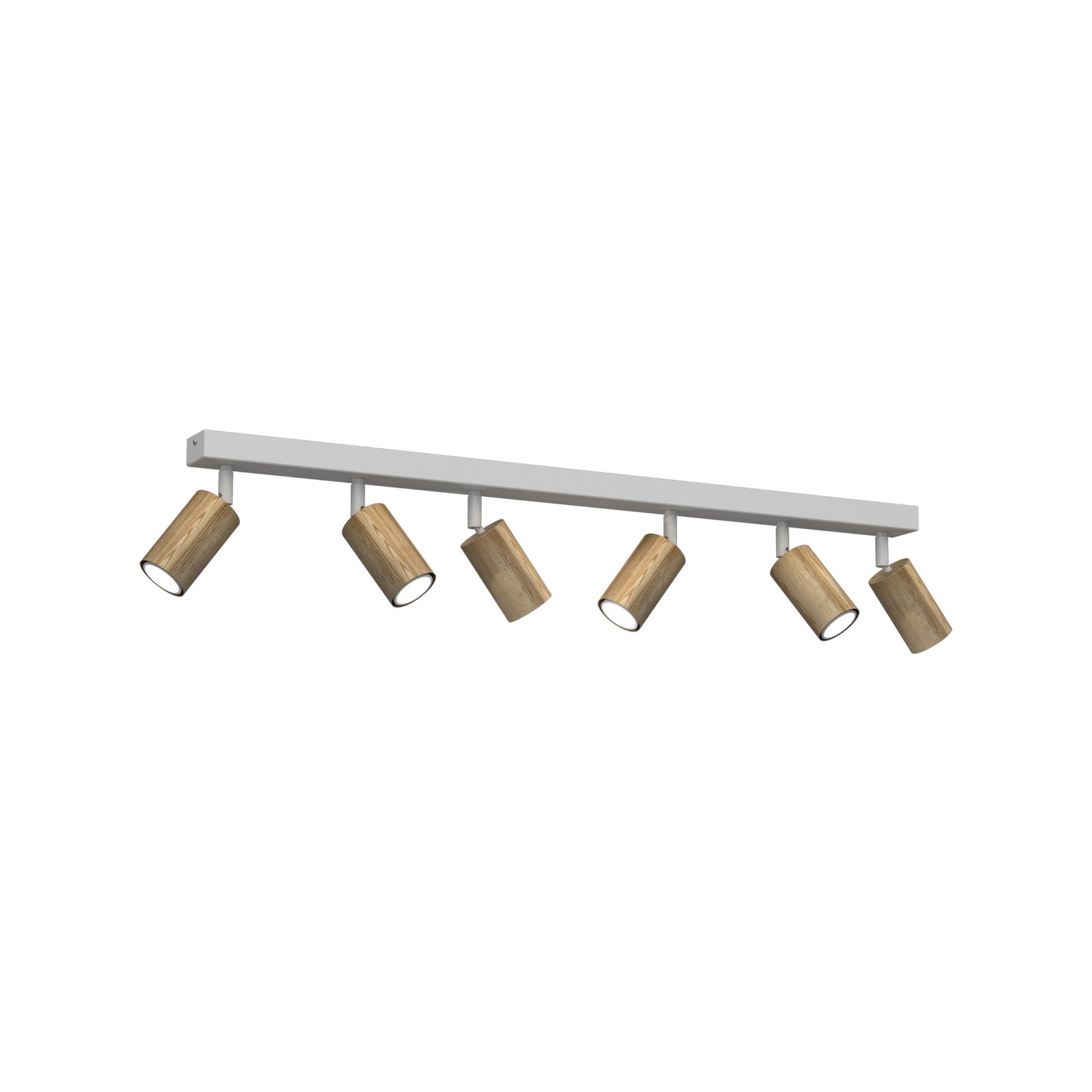 Nisse ceiling spotlight, white, length 90 cm, 5-bulb, wood/metal