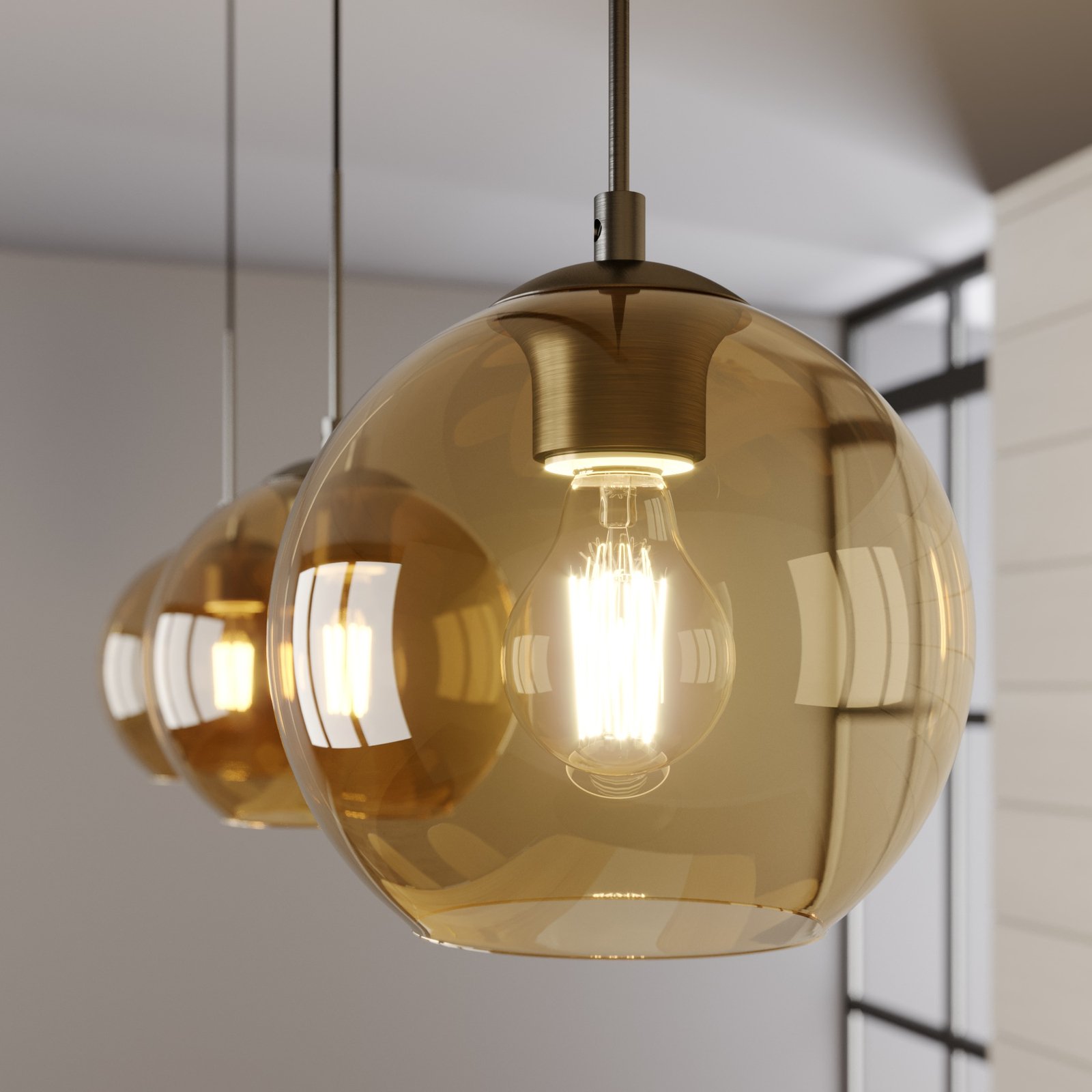 Lindby Sofian hængelampe, 3 lyskilder, ravfarvet