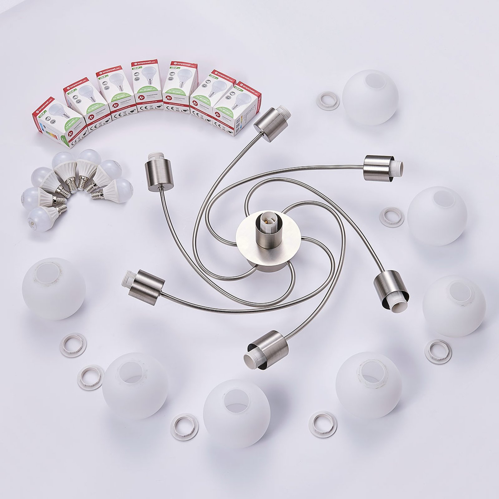 Ciala 7 Candeeiro de Tecto White/Nickel - Lindby