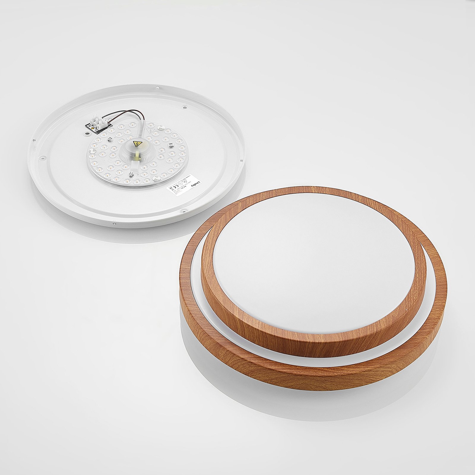 Lindby LED-Deckenleuchte Vaako, Ø 41 cm, Metall, Holzoptik