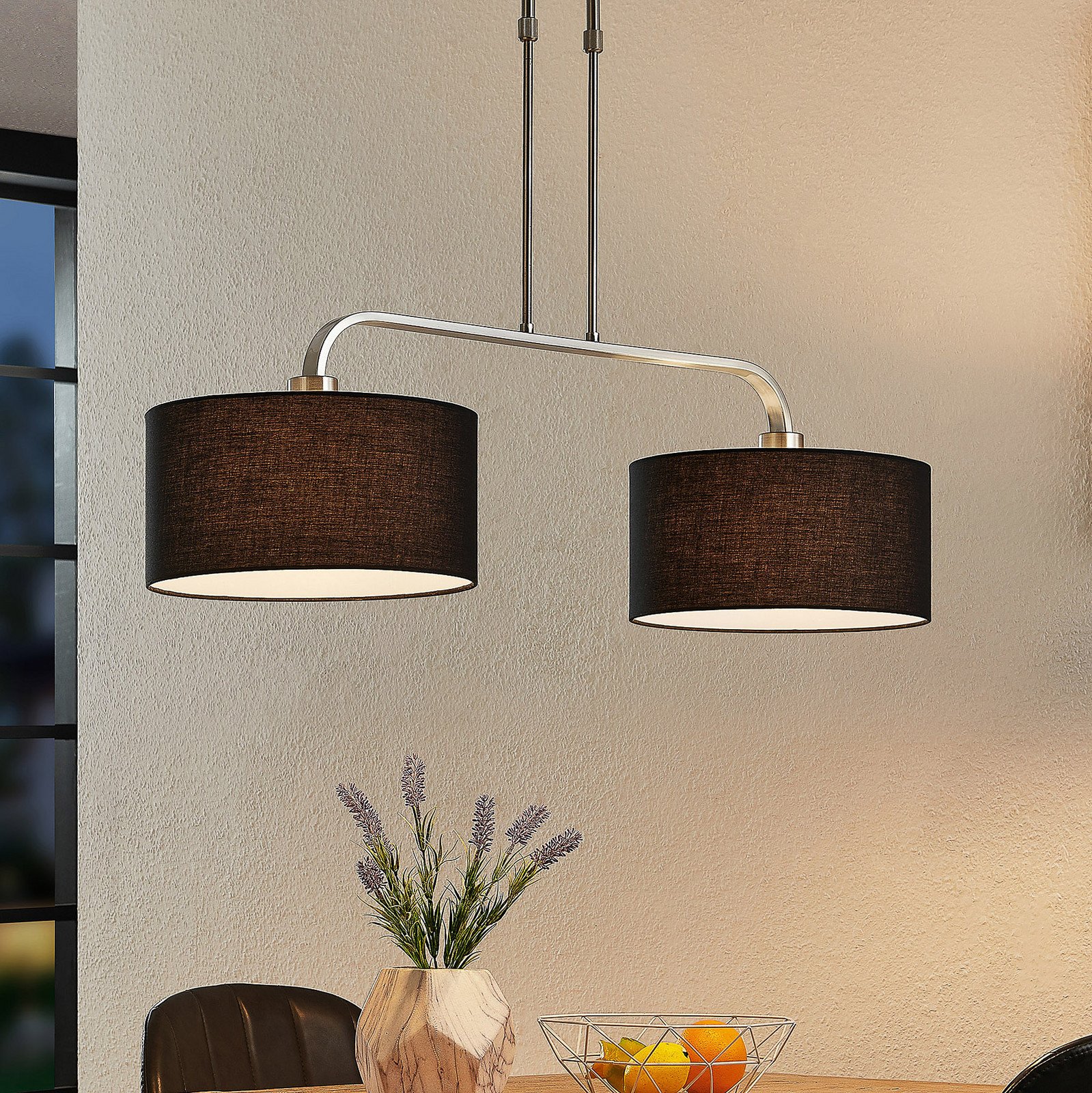 Lindby Jevanna lampă suspendată 2 becuri negru - Camera de zi / sufragerie - modern - nichel satinat negru - Metal