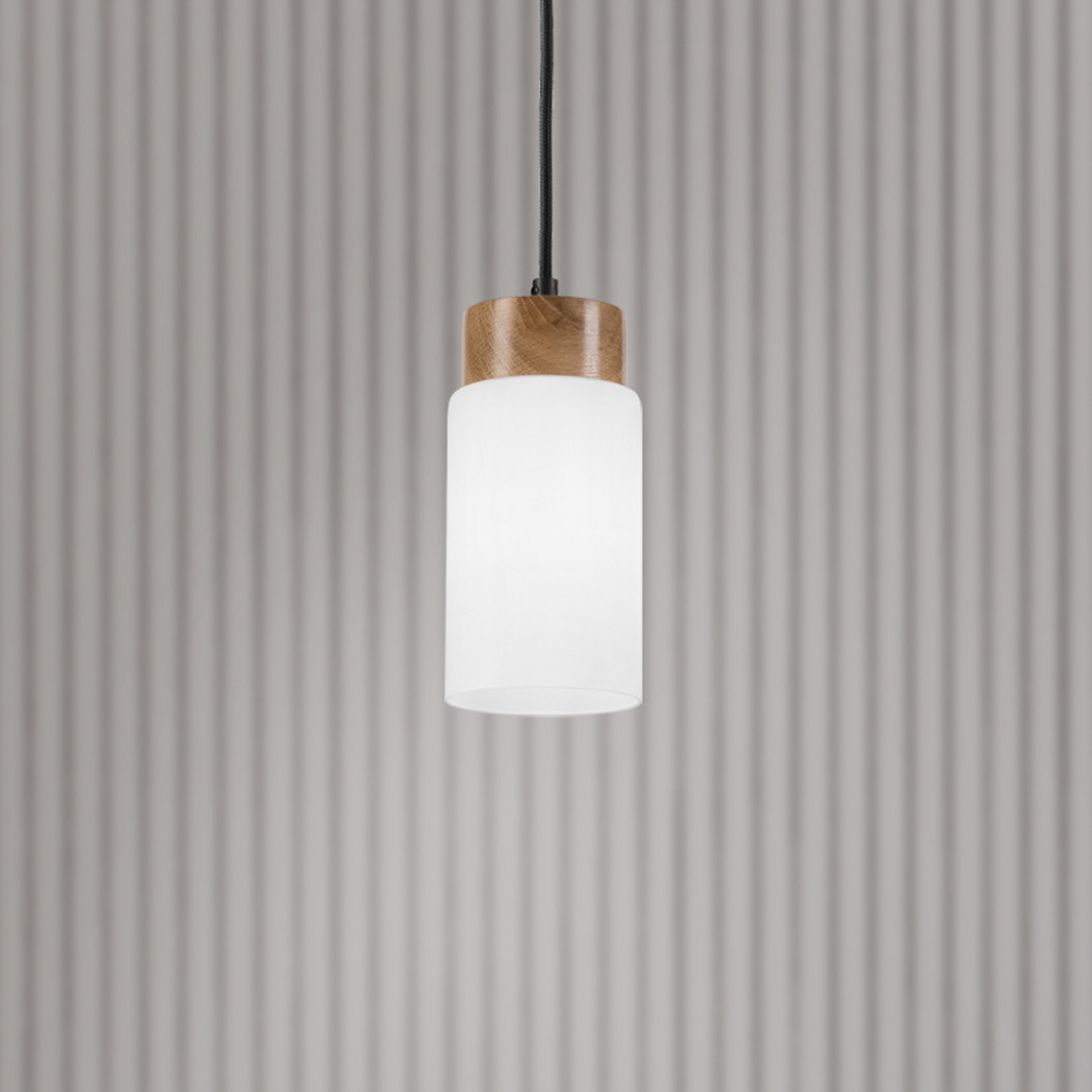 Hängeleuchte Markus, Opalglas/Eichenholz, Ø 9,5 cm, E27