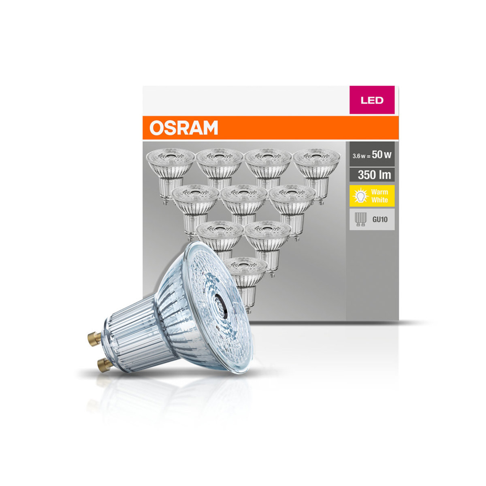 OSRAM 10 réflecteurs LED GU10 4,3 W 2 700 K 350 lm