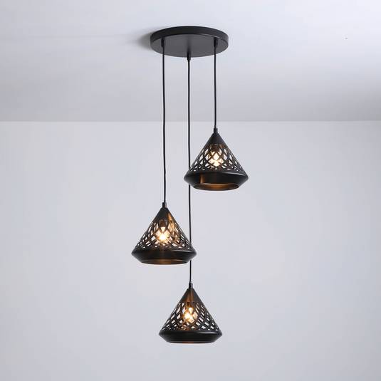 Lampadario A Sospensione Moderno 3 Luci, Stile Vintage, Regolabile In Altezza, Base E27, Colore Nero